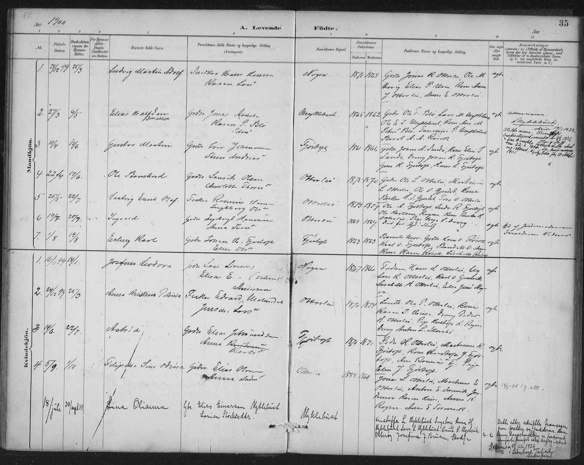 Ministerialprotokoller, klokkerbøker og fødselsregistre - Møre og Romsdal, SAT/A-1454/538/L0522: Parish register (official) no. 538A01, 1884-1913, p. 35