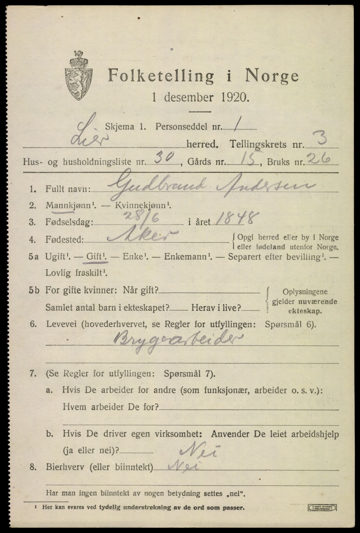 SAKO, 1920 census for Lier, 1920, p. 6440