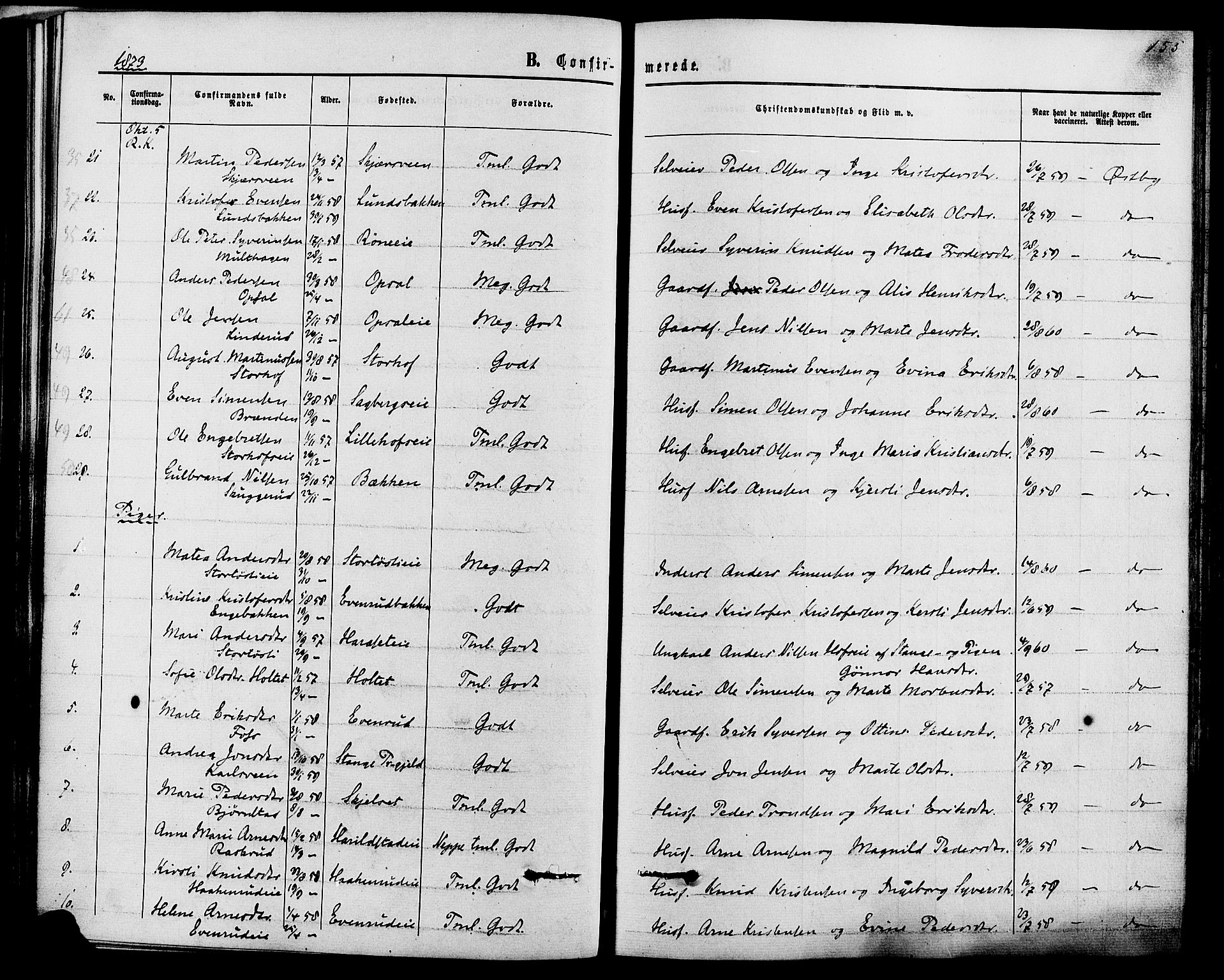 Romedal prestekontor, AV/SAH-PREST-004/K/L0006: Parish register (official) no. 6, 1866-1886, p. 155