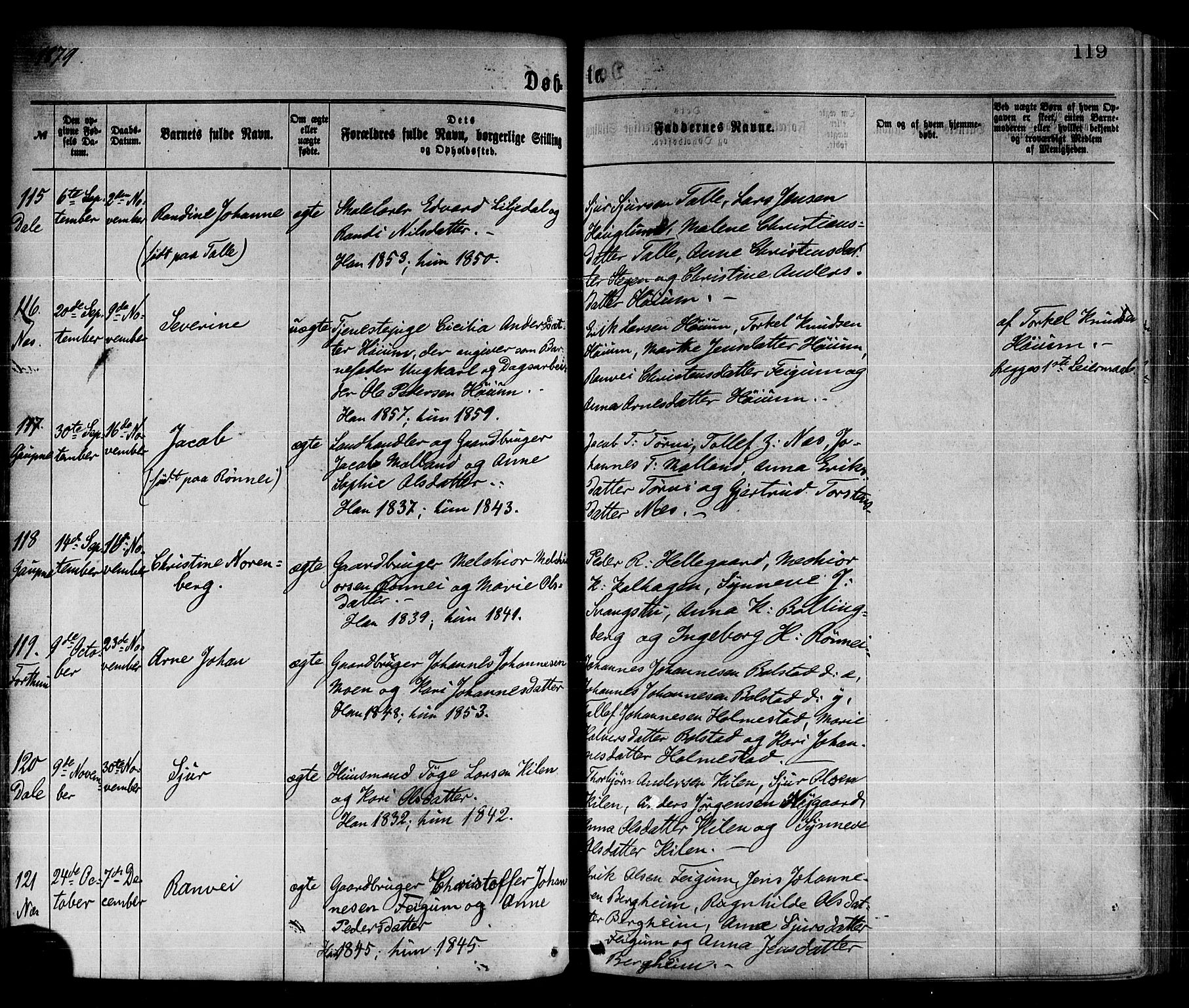 Luster sokneprestembete, AV/SAB-A-81101/H/Haa/Haaa/L0010: Parish register (official) no. A 10, 1871-1886, p. 119