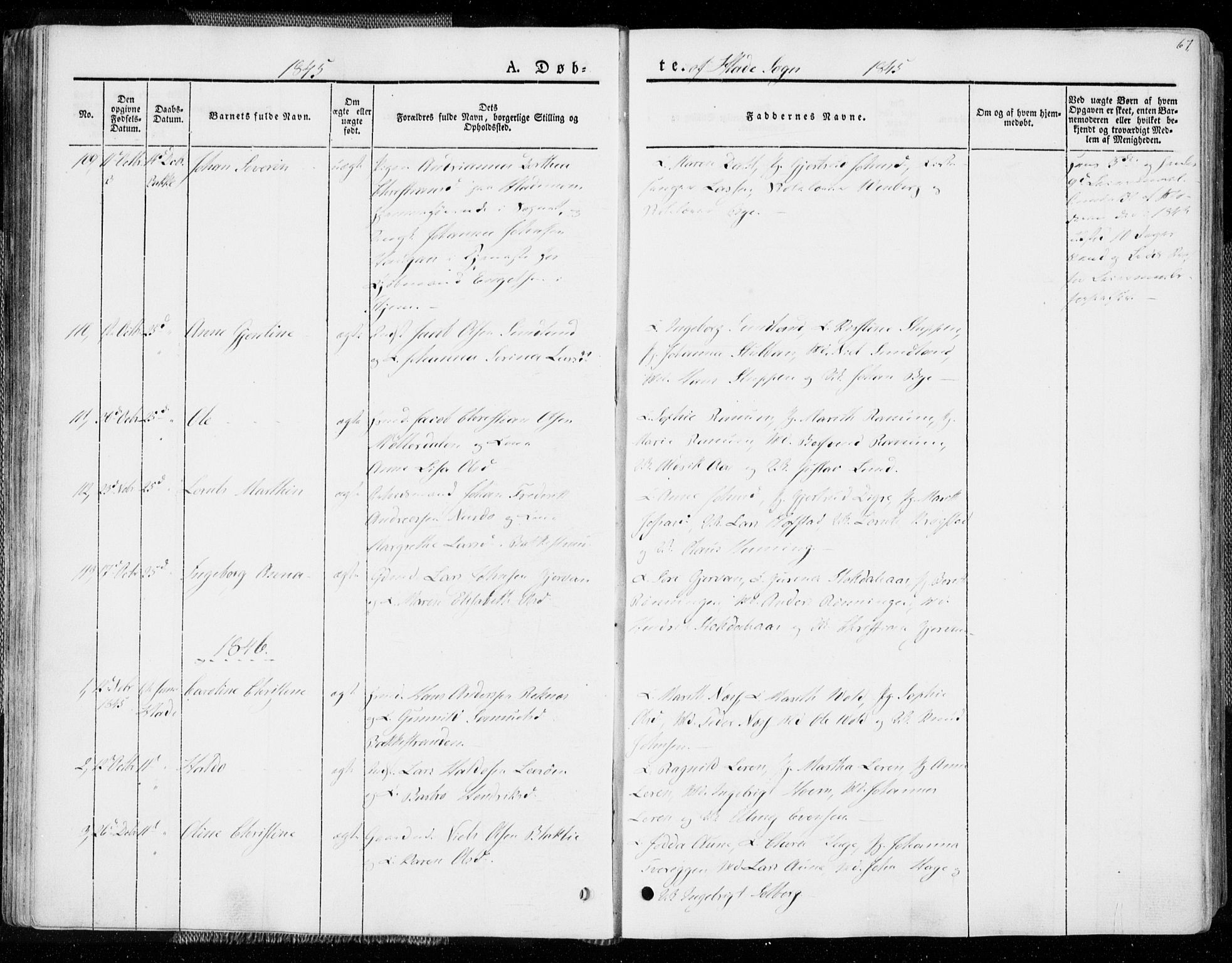 Ministerialprotokoller, klokkerbøker og fødselsregistre - Sør-Trøndelag, SAT/A-1456/606/L0290: Parish register (official) no. 606A05, 1841-1847, p. 67