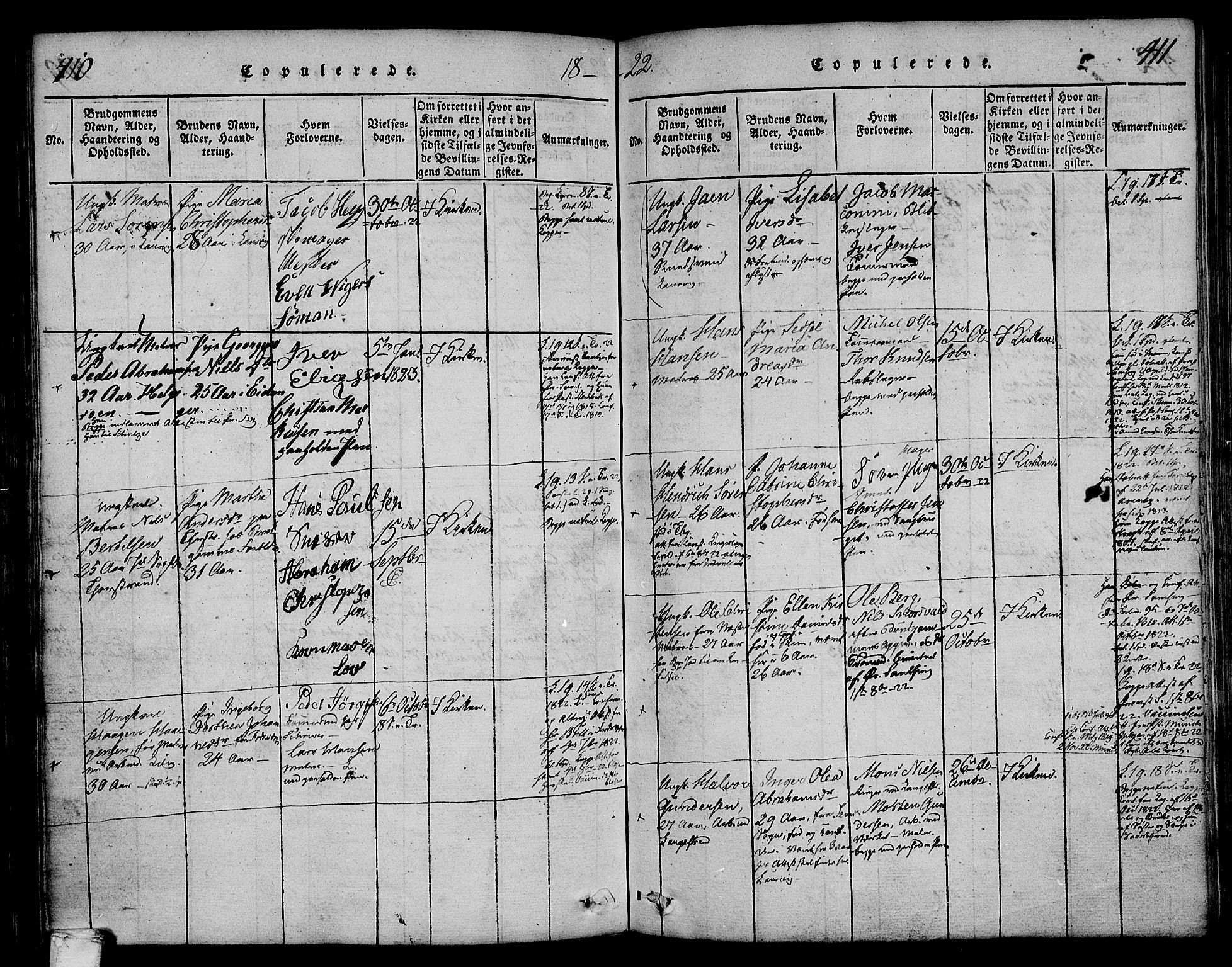 Larvik kirkebøker, AV/SAKO-A-352/F/Fa/L0001: Parish register (official) no. I 1, 1814-1825, p. 410-411