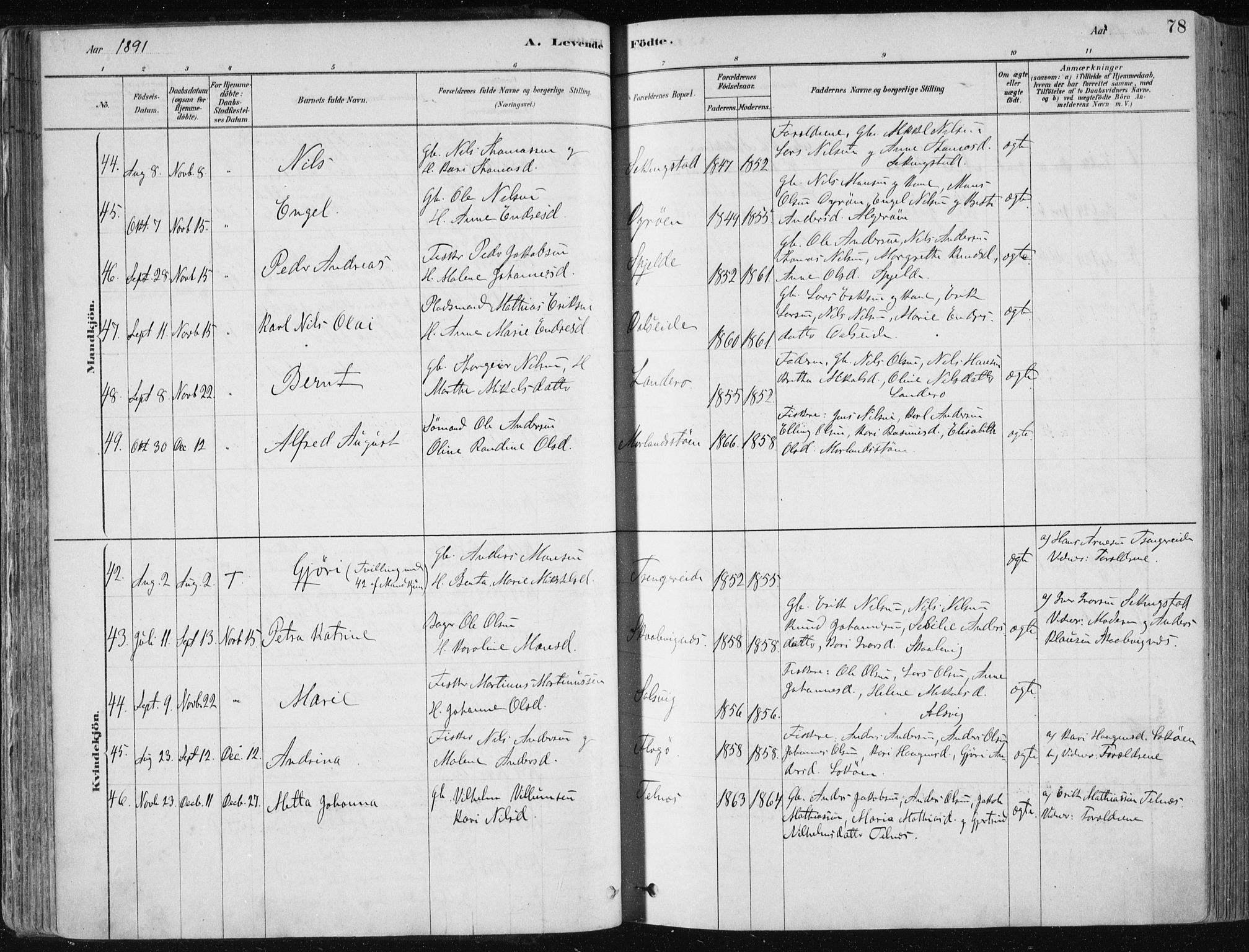 Fjell sokneprestembete, SAB/A-75301/H/Haa: Parish register (official) no. A  8, 1878-1898, p. 78