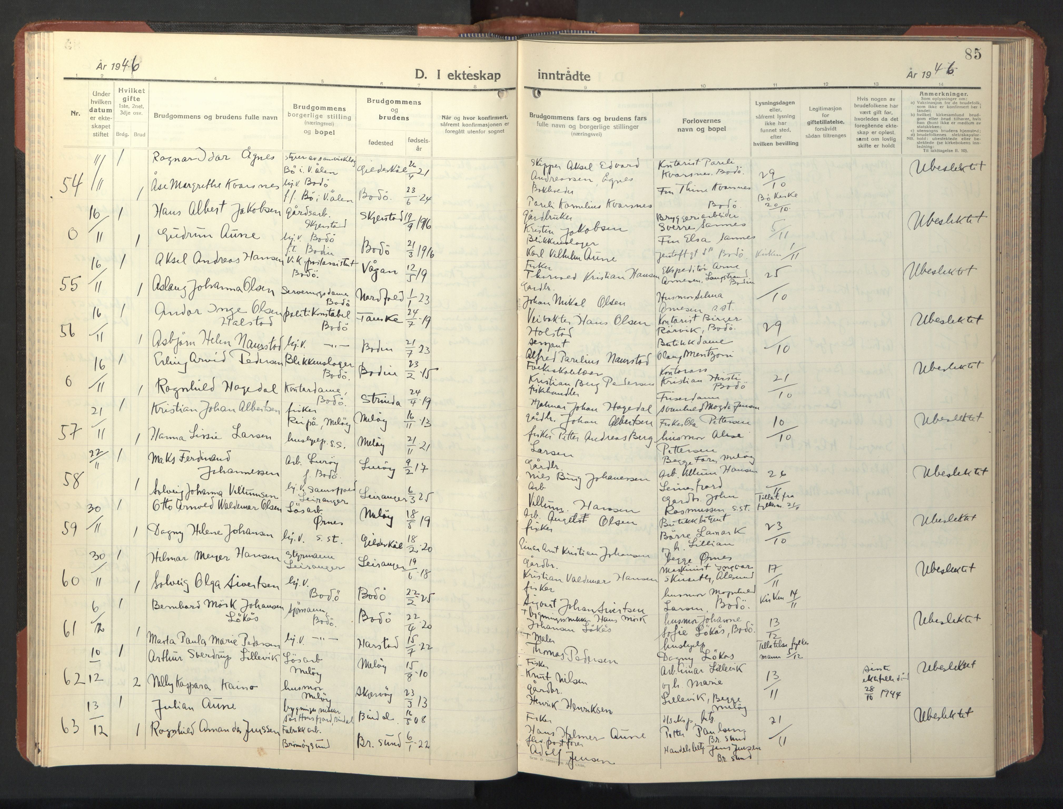 Ministerialprotokoller, klokkerbøker og fødselsregistre - Nordland, SAT/A-1459/801/L0038: Parish register (copy) no. 801C13, 1935-1951, p. 85