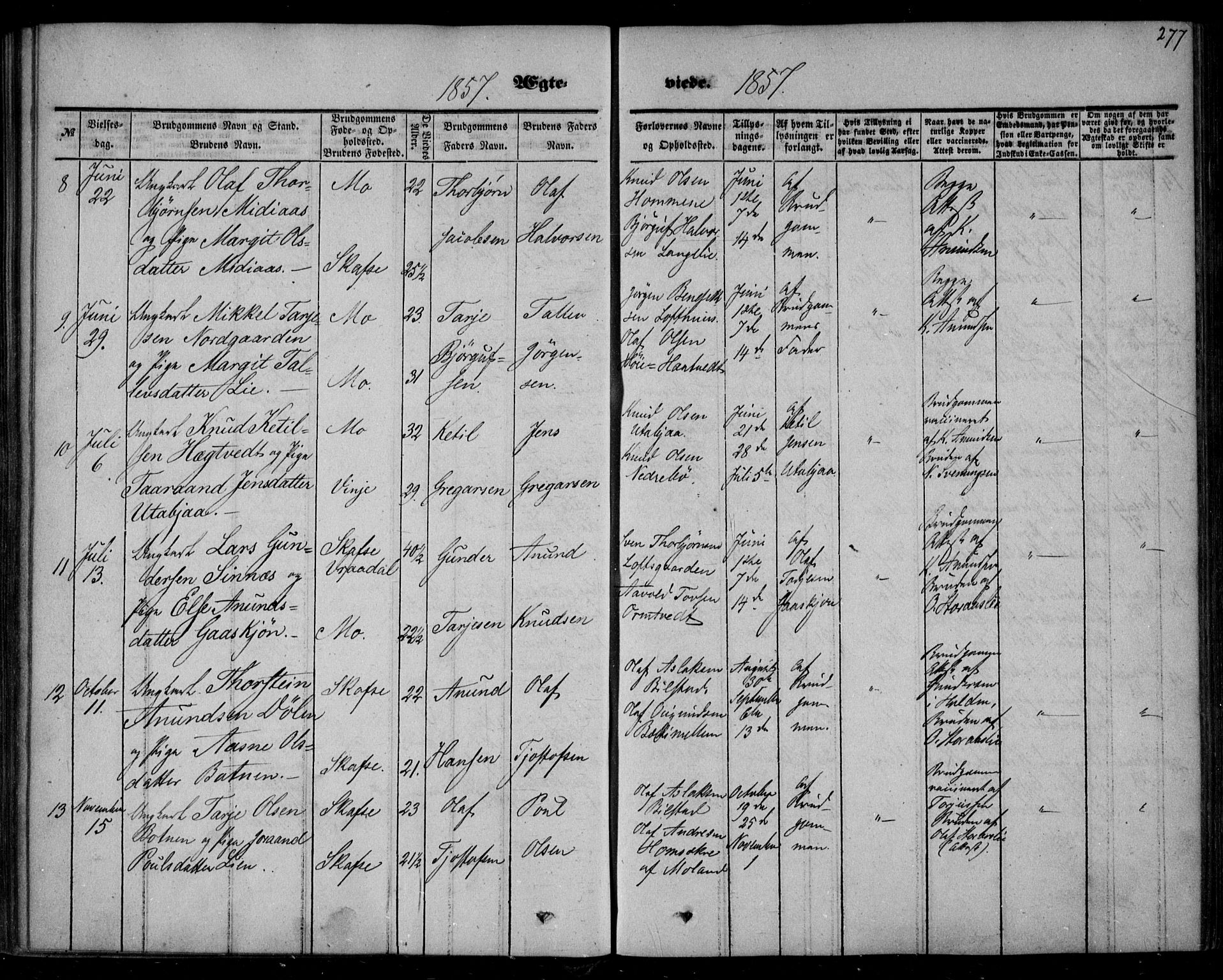 Mo kirkebøker, AV/SAKO-A-286/F/Fa/L0005: Parish register (official) no. I 5, 1844-1864, p. 277