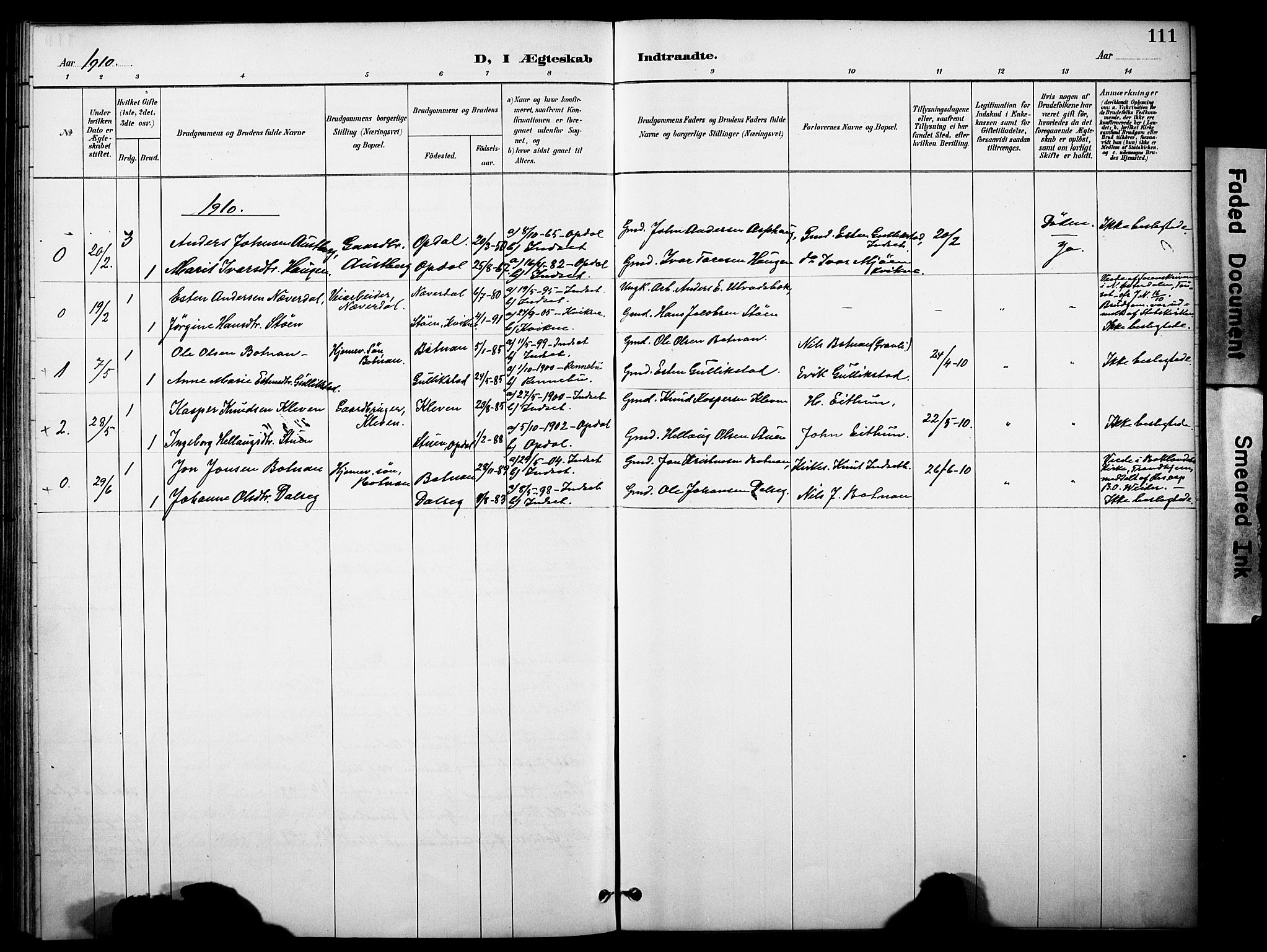 Kvikne prestekontor, SAH/PREST-064/H/Ha/Haa/L0007: Parish register (official) no. 7, 1887-1911, p. 111