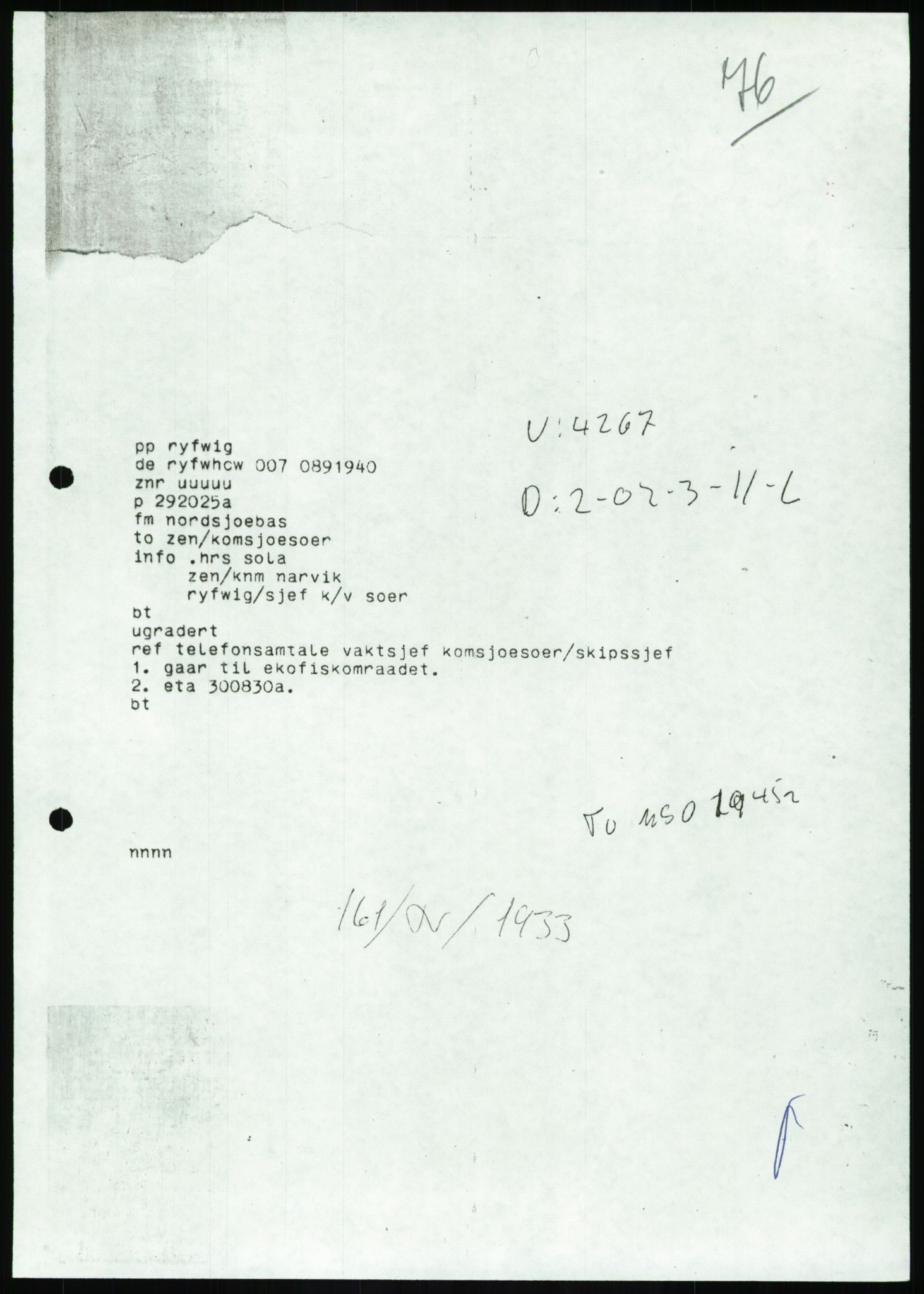 Justisdepartementet, Granskningskommisjonen ved Alexander Kielland-ulykken 27.3.1980, AV/RA-S-1165/D/L0017: P Hjelpefartøy (Doku.liste + P1-P6 av 6)/Q Hovedredningssentralen (Q0-Q27 av 27), 1980-1981, p. 225