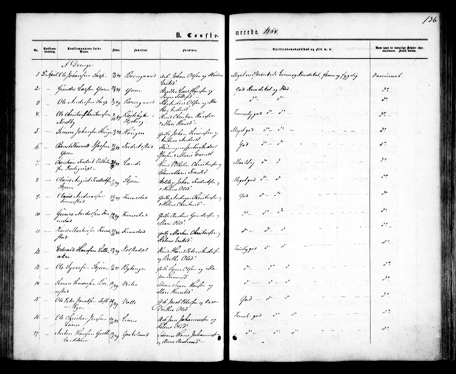 Tune prestekontor Kirkebøker, AV/SAO-A-2007/F/Fa/L0014: Parish register (official) no. 14, 1864-1868, p. 136