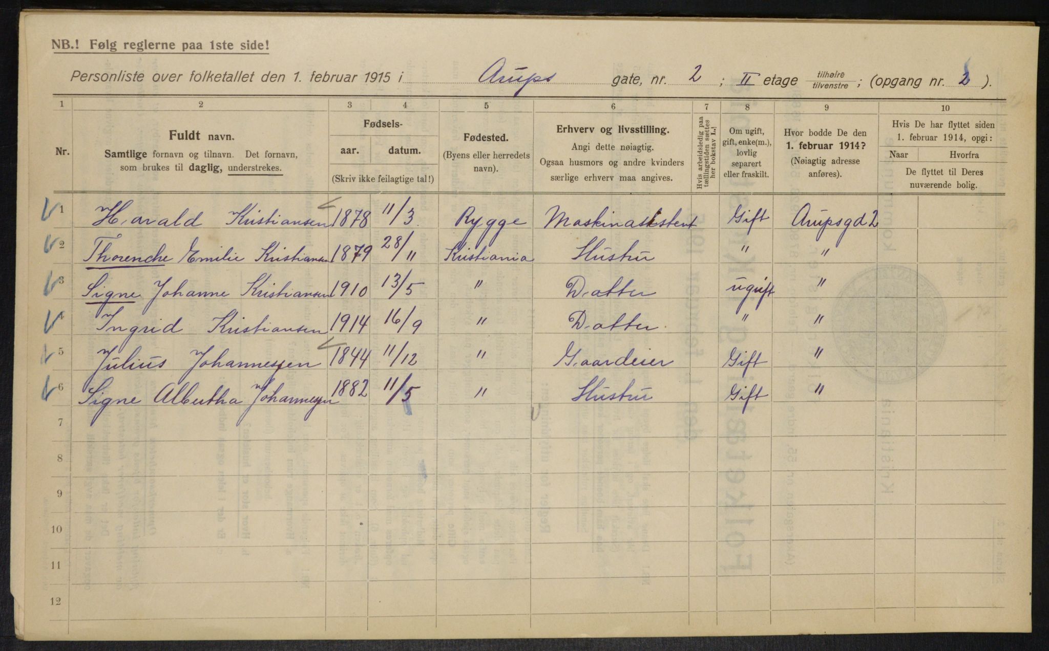 OBA, Municipal Census 1915 for Kristiania, 1915, p. 2227