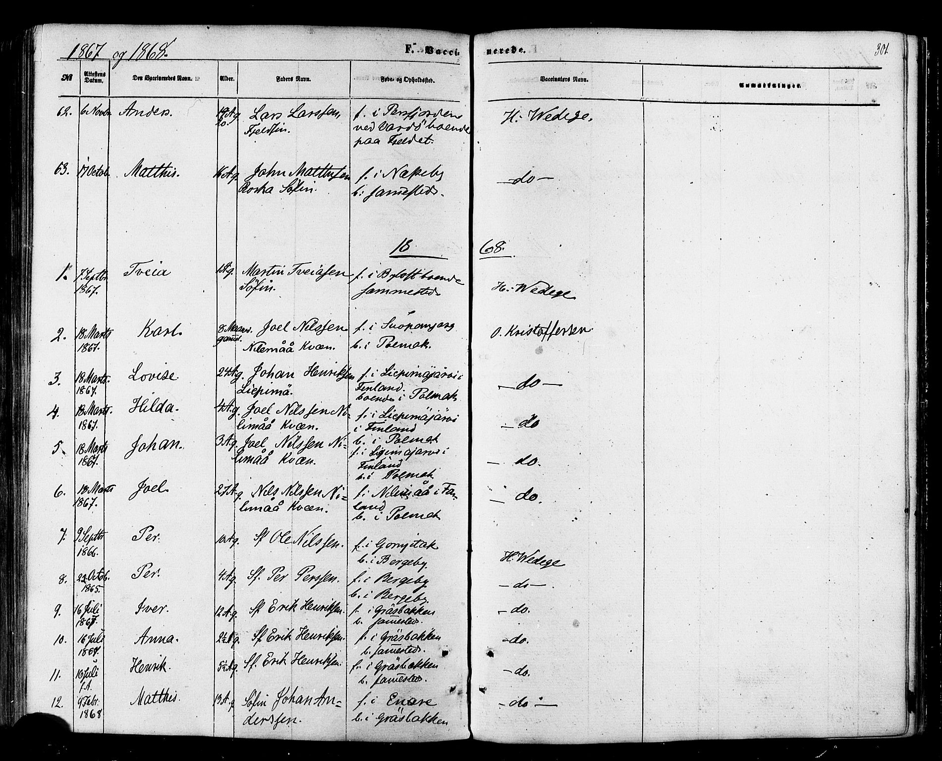 Nesseby sokneprestkontor, SATØ/S-1330/H/Ha/L0003kirke: Parish register (official) no. 3 /1, 1865-1876, p. 301