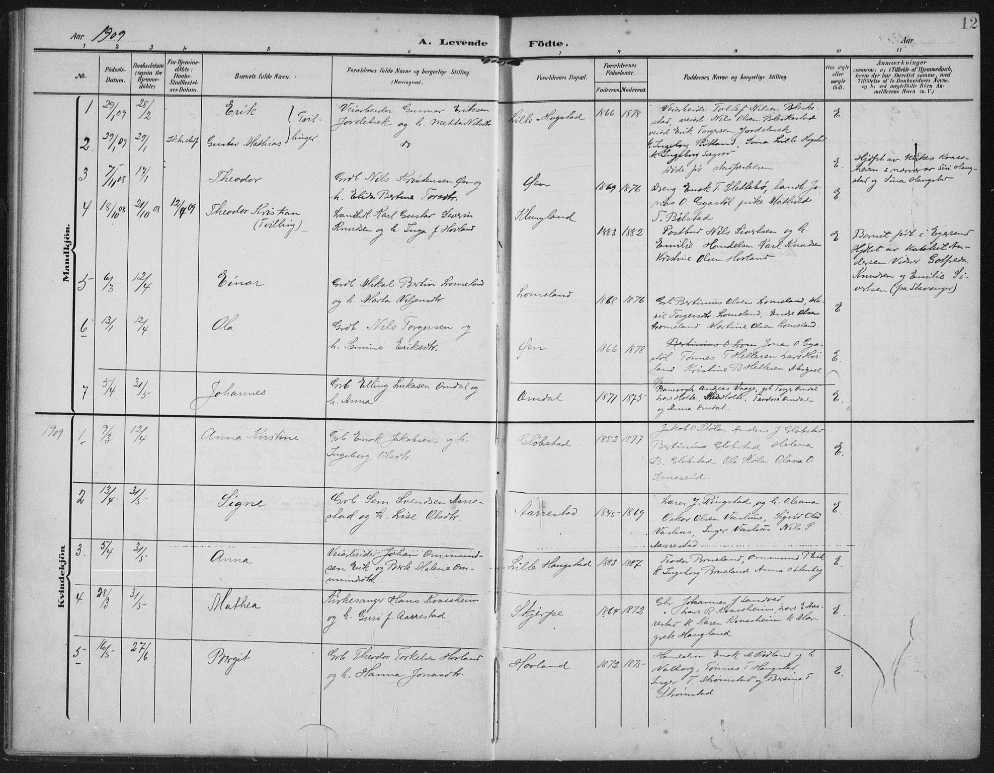 Helleland sokneprestkontor, AV/SAST-A-101810: Parish register (official) no. A 12, 1906-1923, p. 12