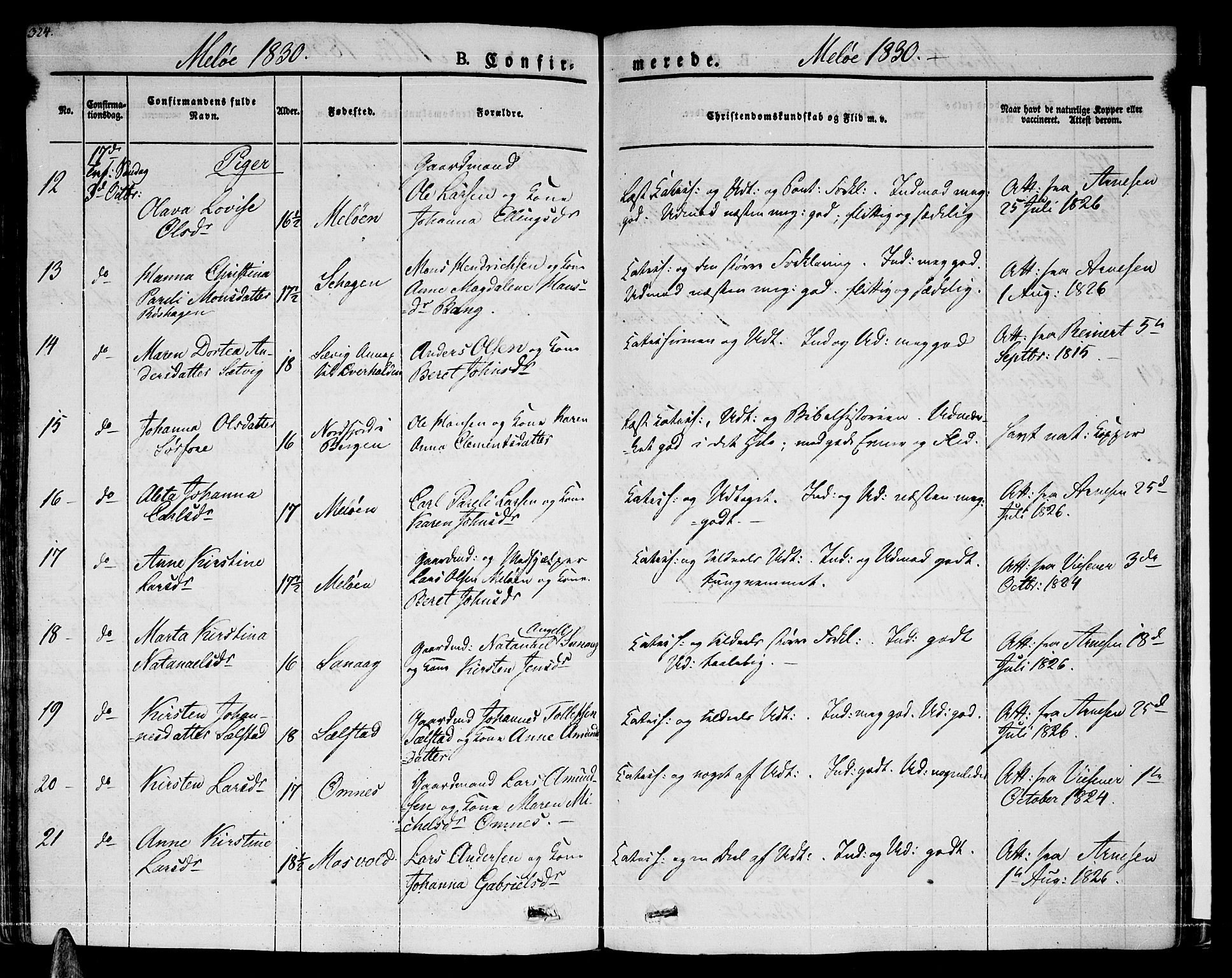 Ministerialprotokoller, klokkerbøker og fødselsregistre - Nordland, AV/SAT-A-1459/841/L0598: Parish register (official) no. 841A06 /2, 1825-1844, p. 324