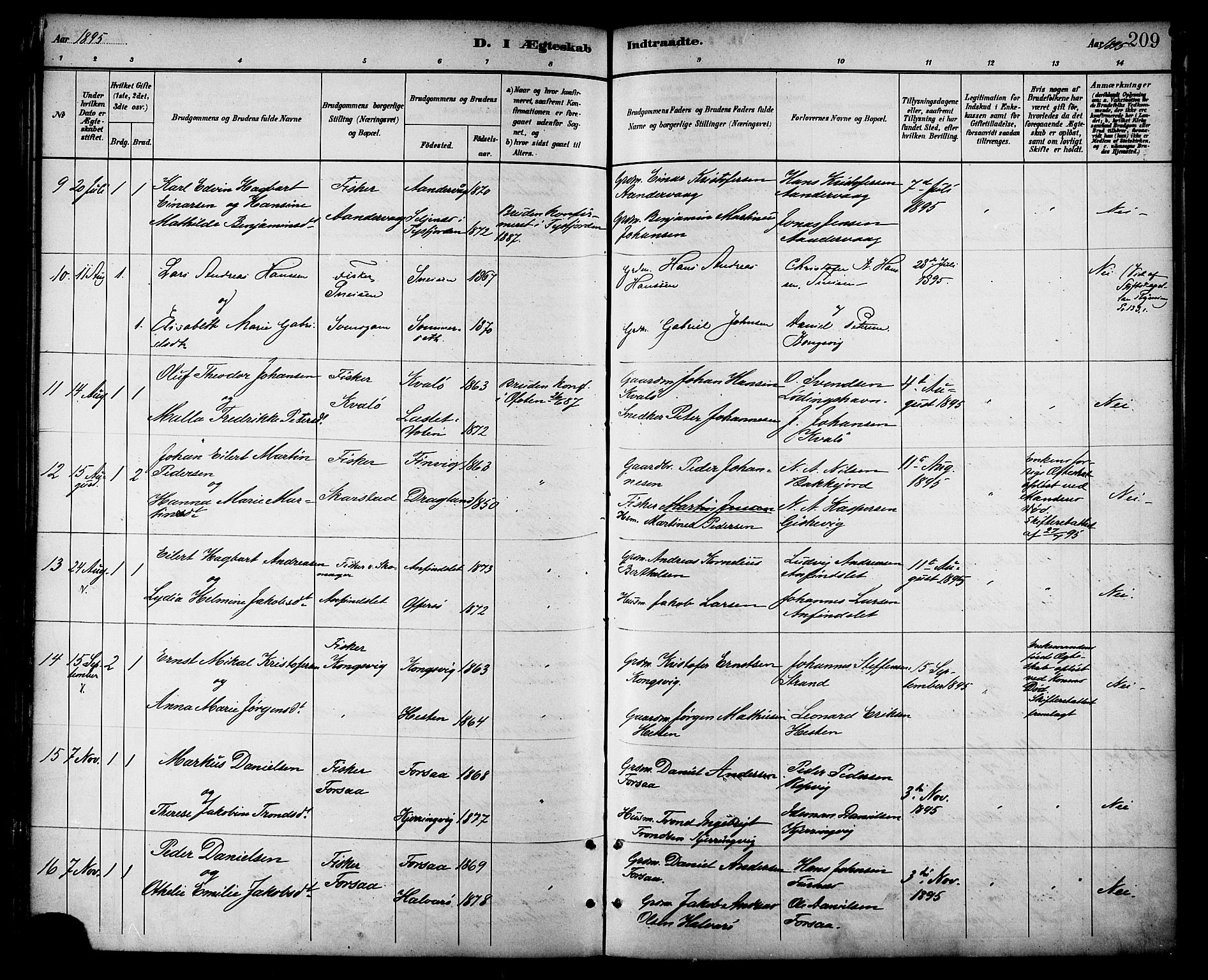 Ministerialprotokoller, klokkerbøker og fødselsregistre - Nordland, AV/SAT-A-1459/872/L1035: Parish register (official) no. 872A10, 1884-1896, p. 209