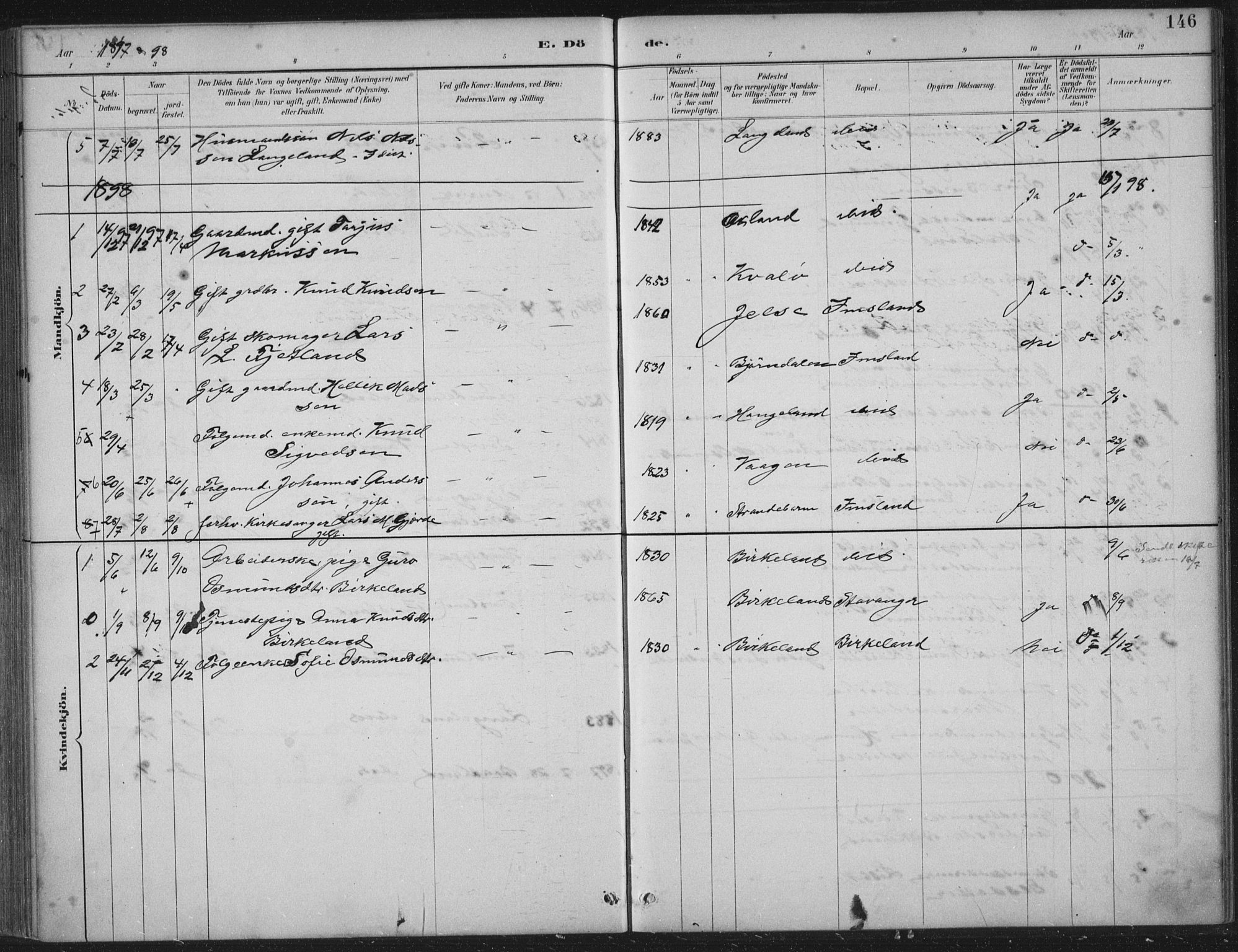 Vikedal sokneprestkontor, AV/SAST-A-101840/01/IV: Parish register (official) no. A 12, 1886-1929, p. 146