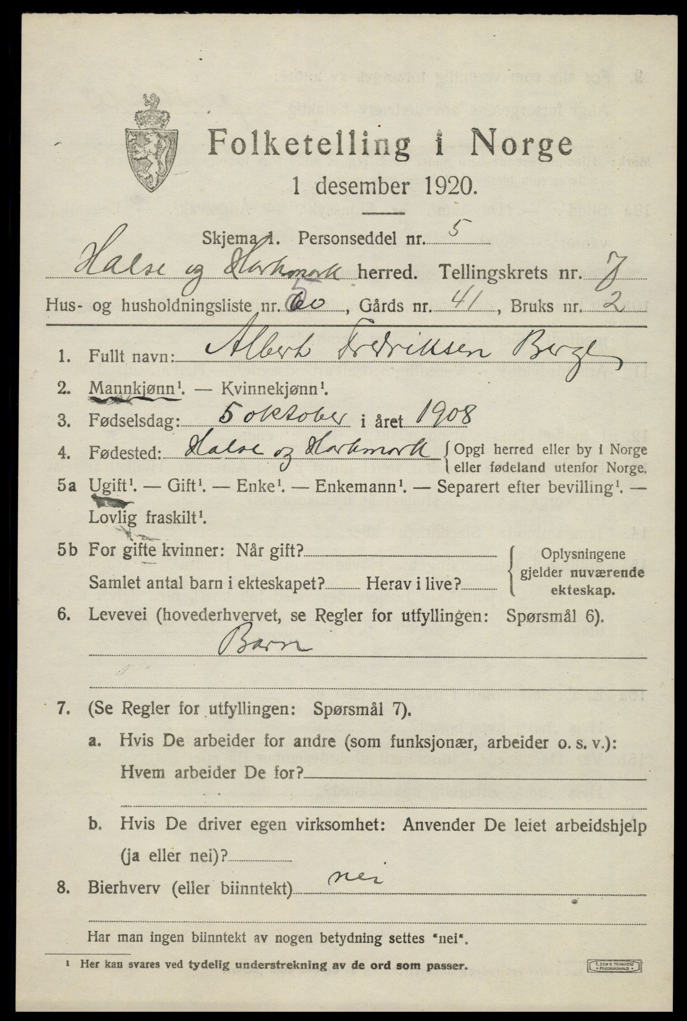 SAK, 1920 census for Halse og Harkmark, 1920, p. 4227