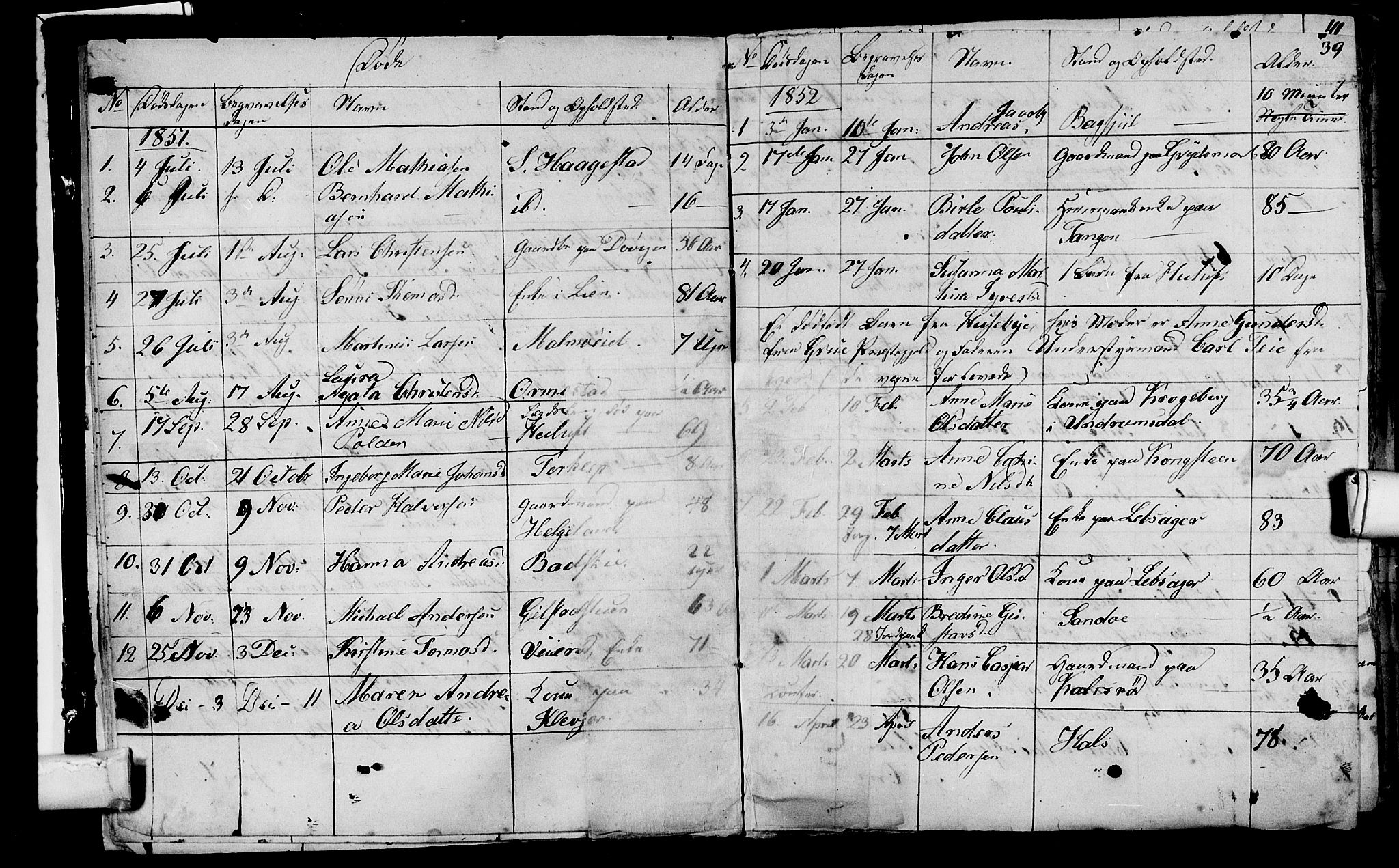Våle kirkebøker, SAKO/A-334/G/Ga/L0002: Parish register (copy) no. I 2, 1851-1863, p. 38-39