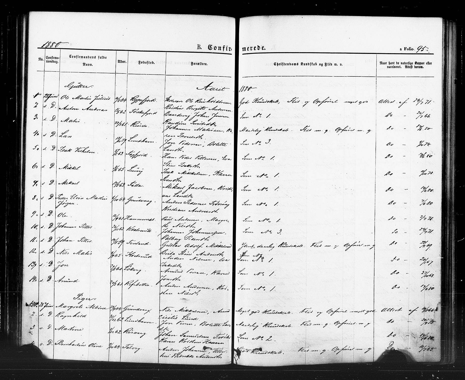 Hammerfest sokneprestkontor, SATØ/S-1347/H/Ha/L0007.kirke: Parish register (official) no. 7, 1869-1884, p. 95