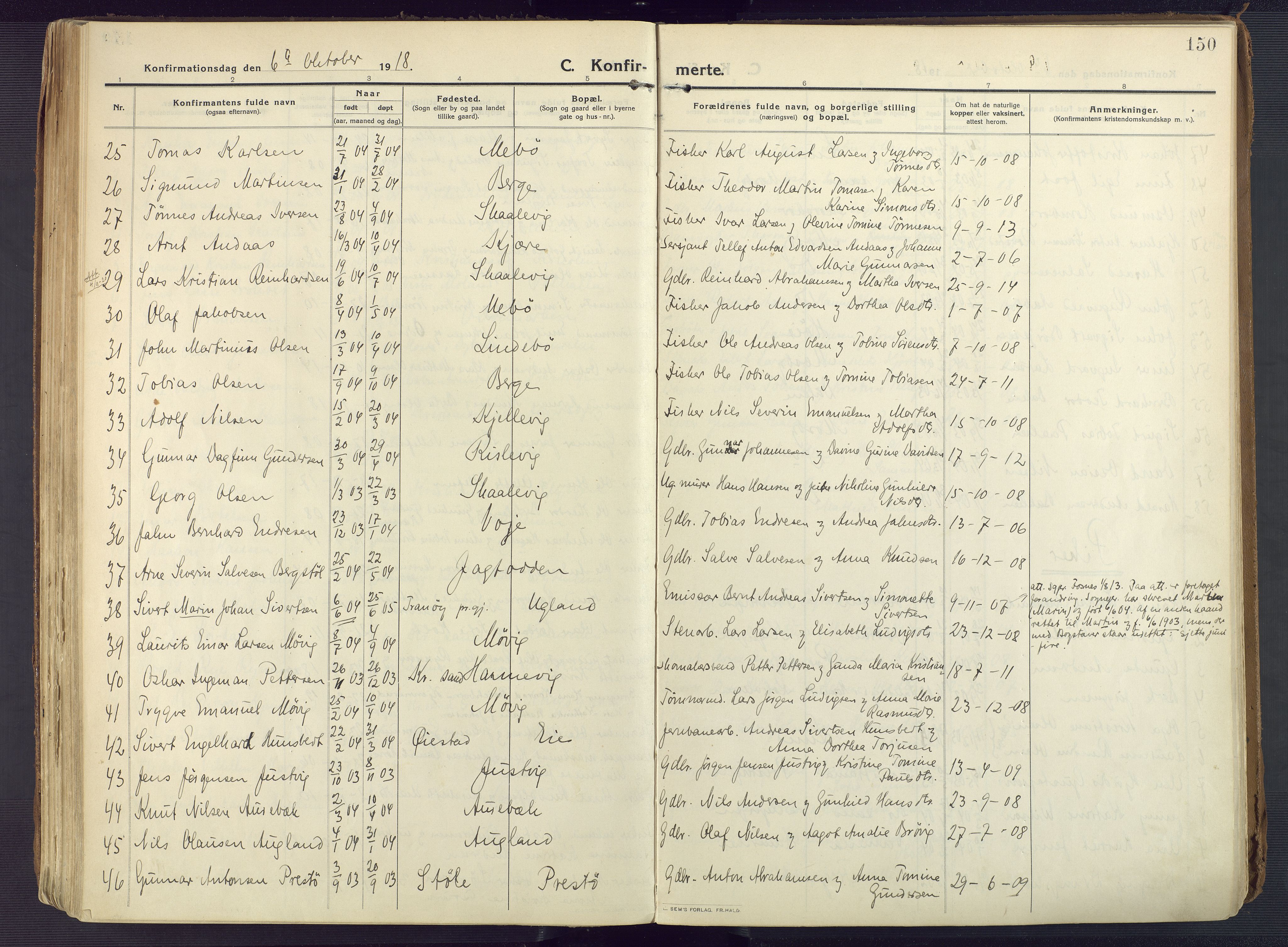 Oddernes sokneprestkontor, AV/SAK-1111-0033/F/Fa/Faa/L0012: Parish register (official) no. A 12, 1912-1925, p. 150