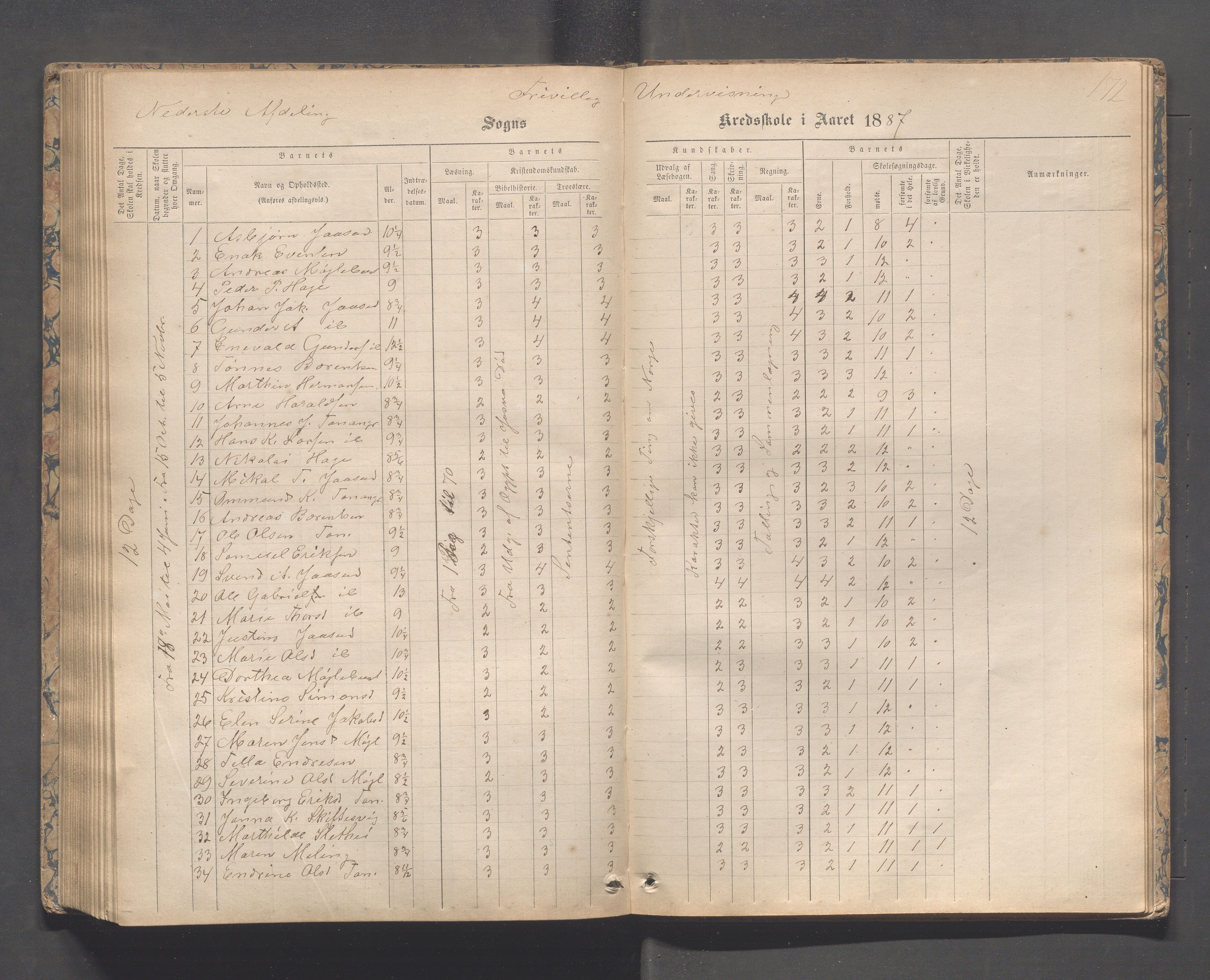 Håland kommune - Tananger skole, IKAR/K-102443/F/L0003: Skoleprotokoll , 1867-1884, p. 171b-172a