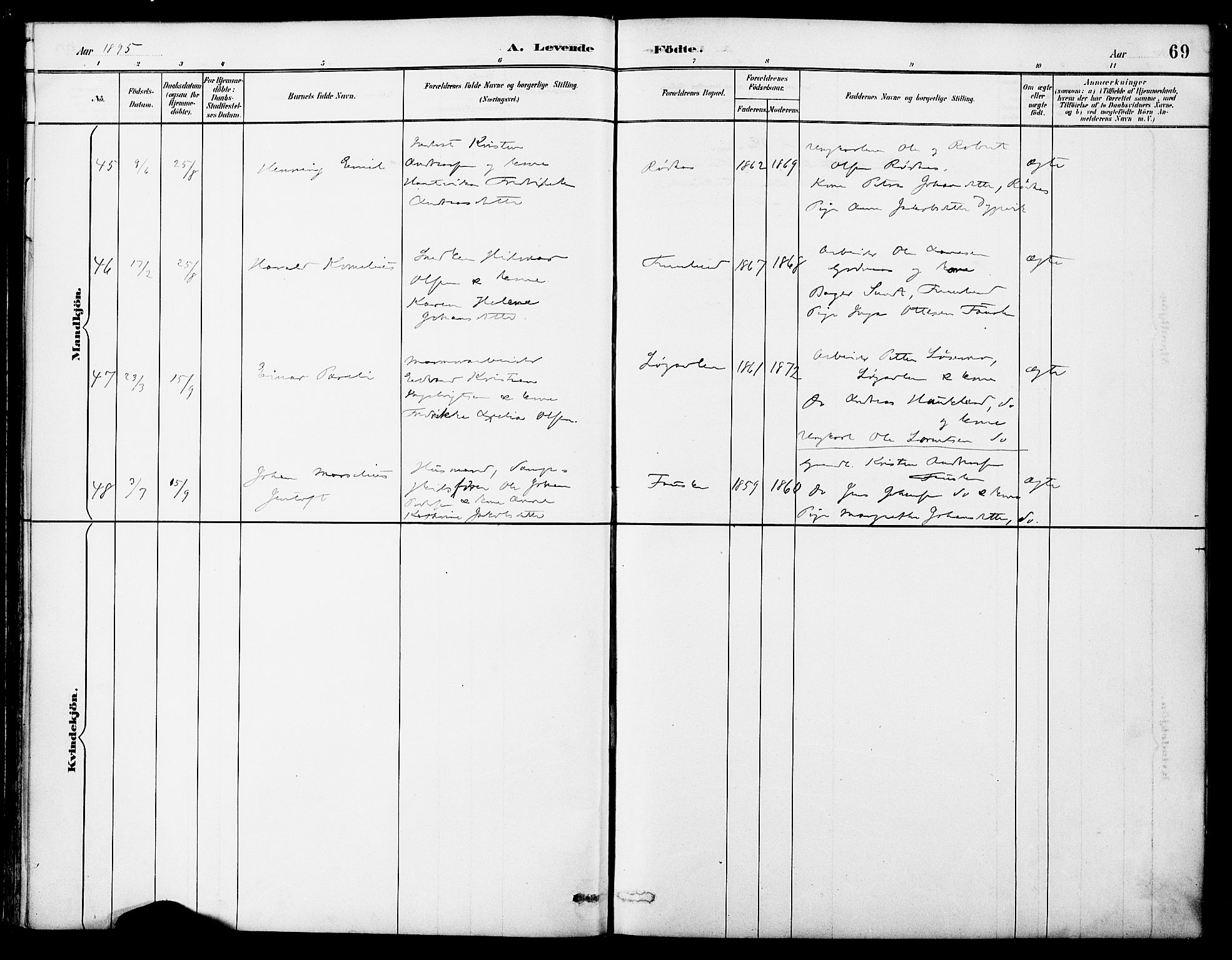 Ministerialprotokoller, klokkerbøker og fødselsregistre - Nordland, AV/SAT-A-1459/849/L0690: Parish register (official) no. 849A02, 1890-1897, p. 69