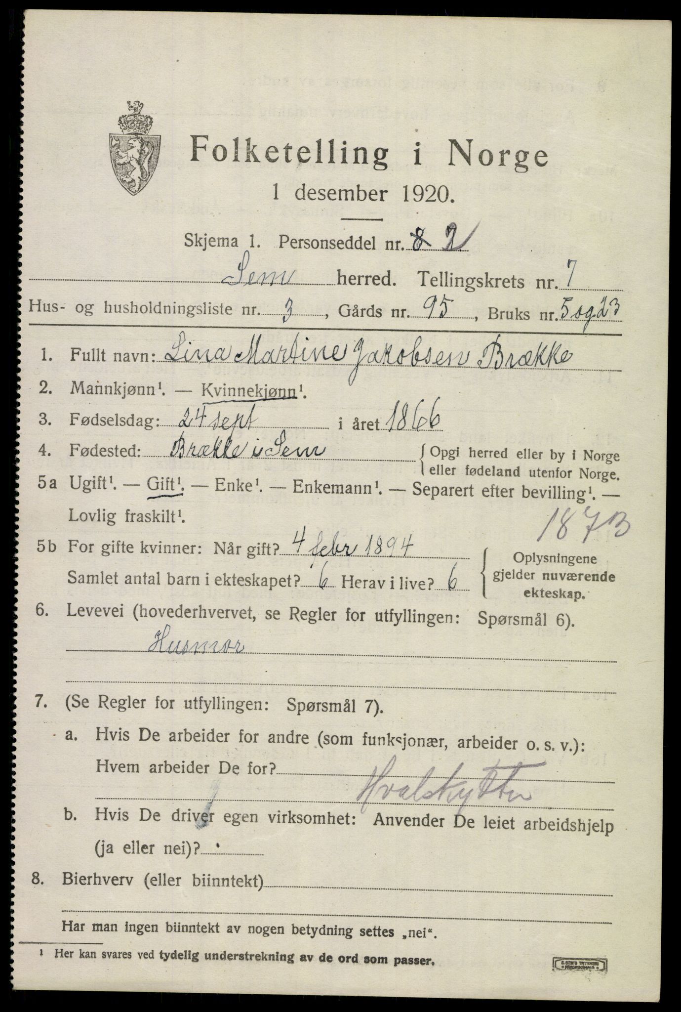 SAKO, 1920 census for Sem, 1920, p. 10355