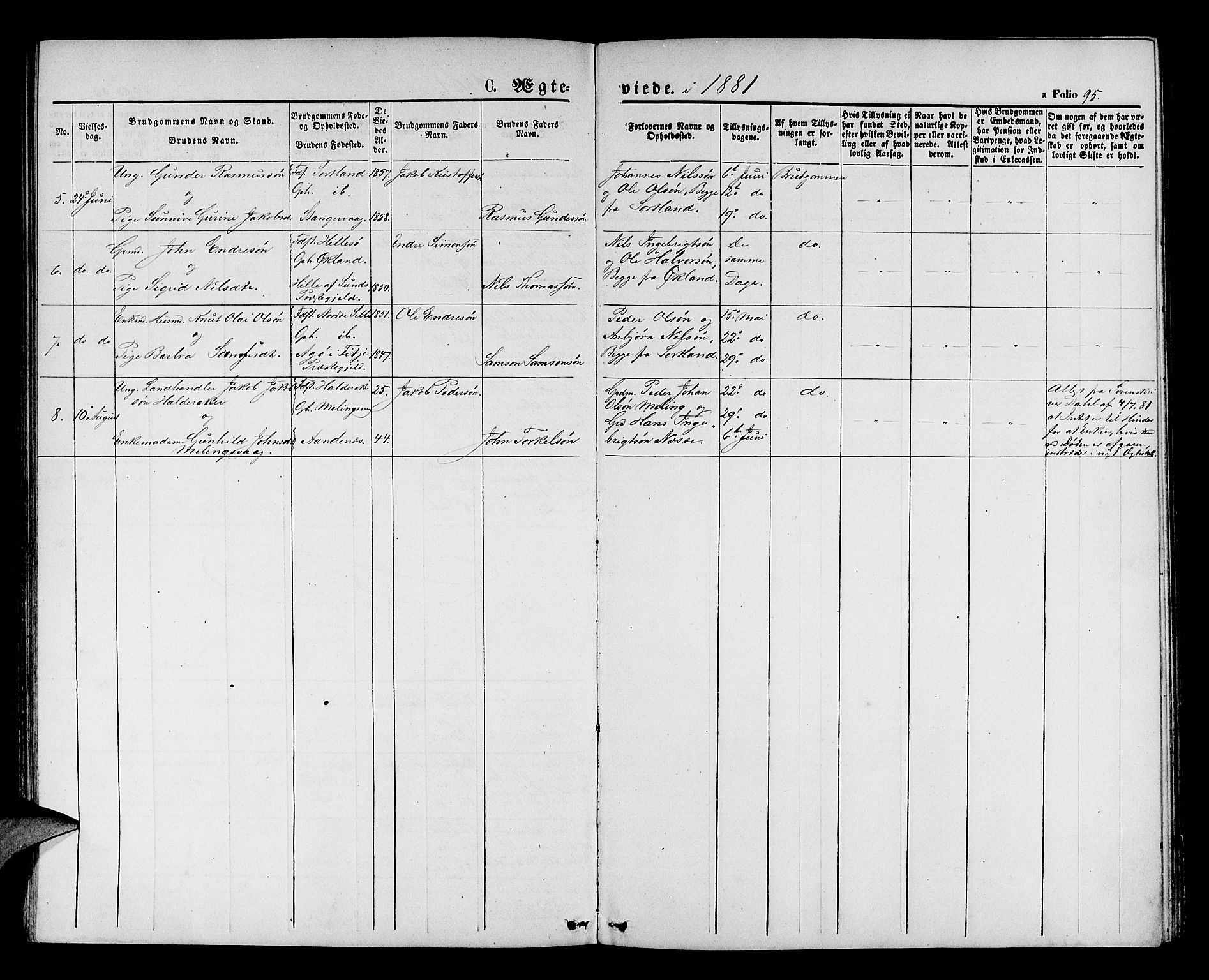 Finnås sokneprestembete, AV/SAB-A-99925/H/Ha/Hab/Habb/L0002: Parish register (copy) no. B 2, 1871-1881, p. 95