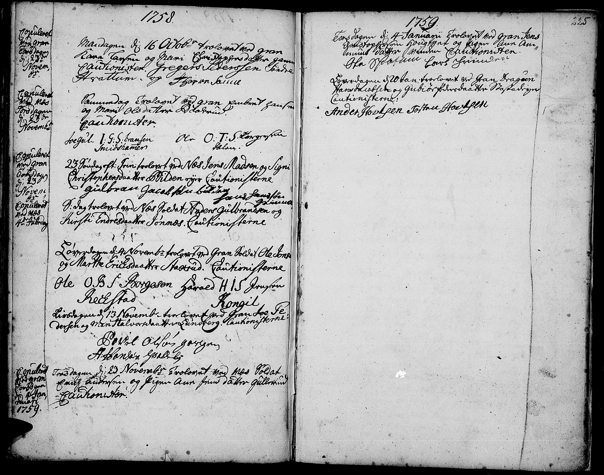 Gran prestekontor, SAH/PREST-112/H/Ha/Haa/L0003: Parish register (official) no. 3, 1745-1758, p. 225