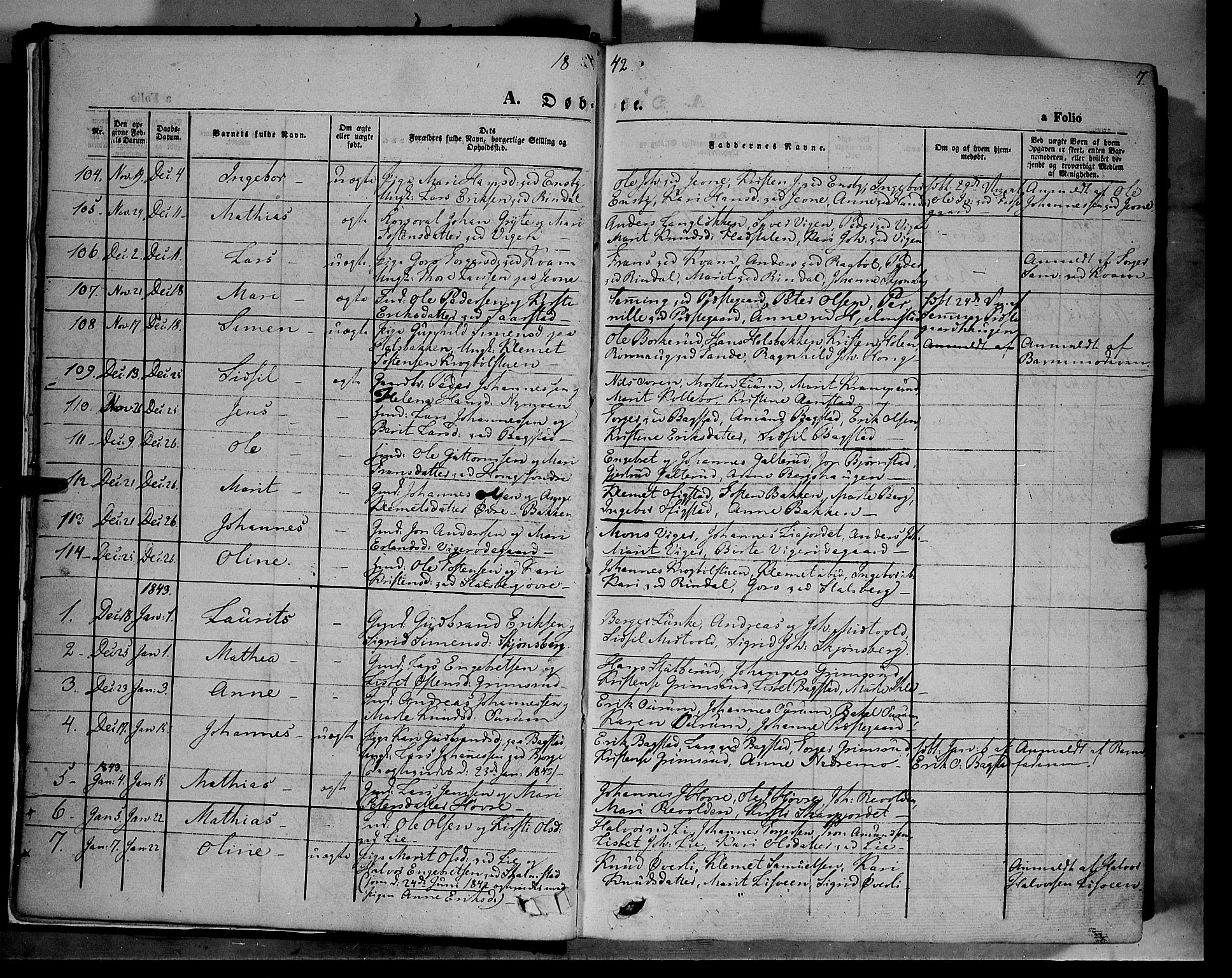 Øyer prestekontor, SAH/PREST-084/H/Ha/Haa/L0005: Parish register (official) no. 5, 1842-1857, p. 7