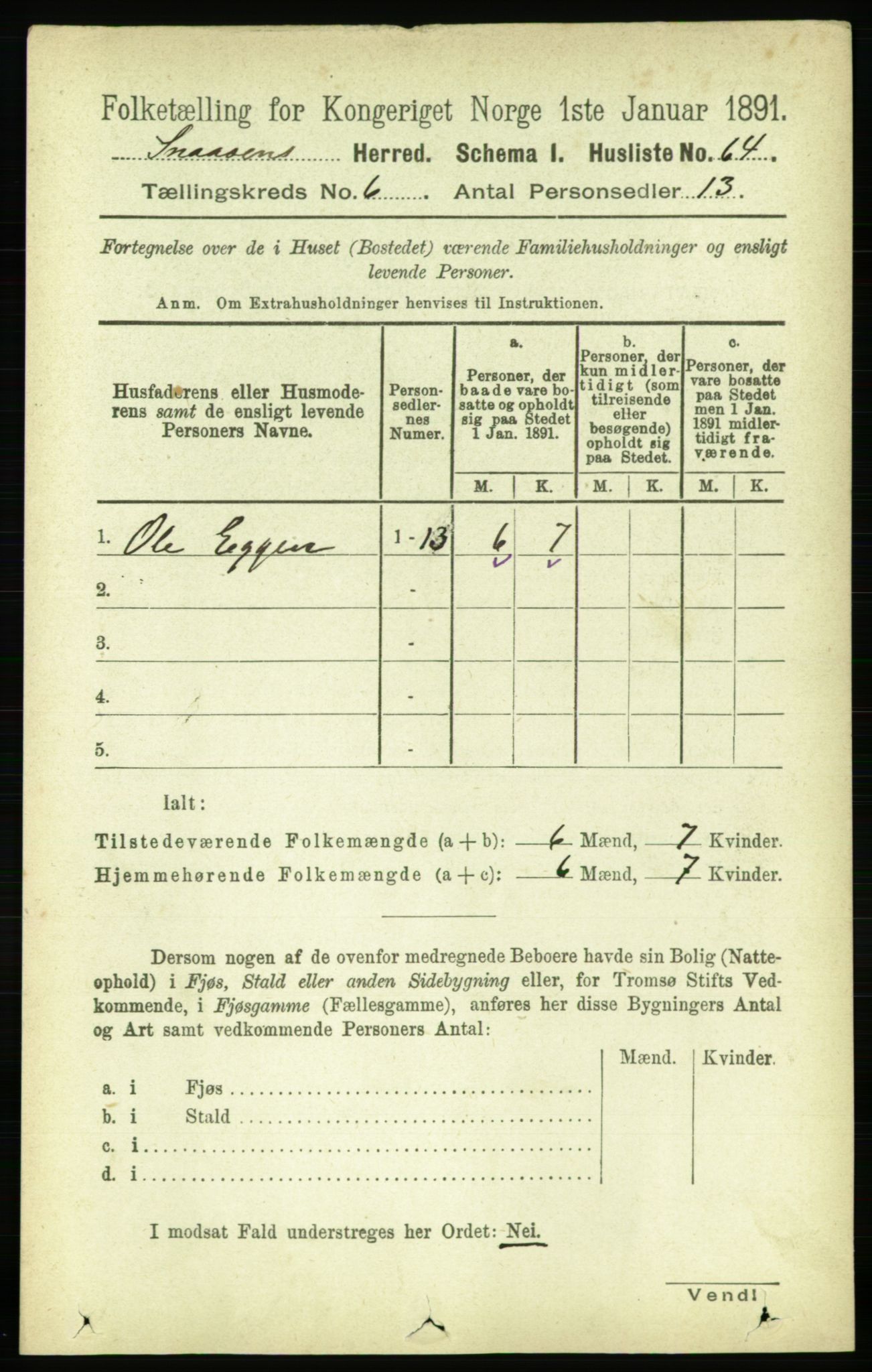 RA, 1891 census for 1736 Snåsa, 1891, p. 1881