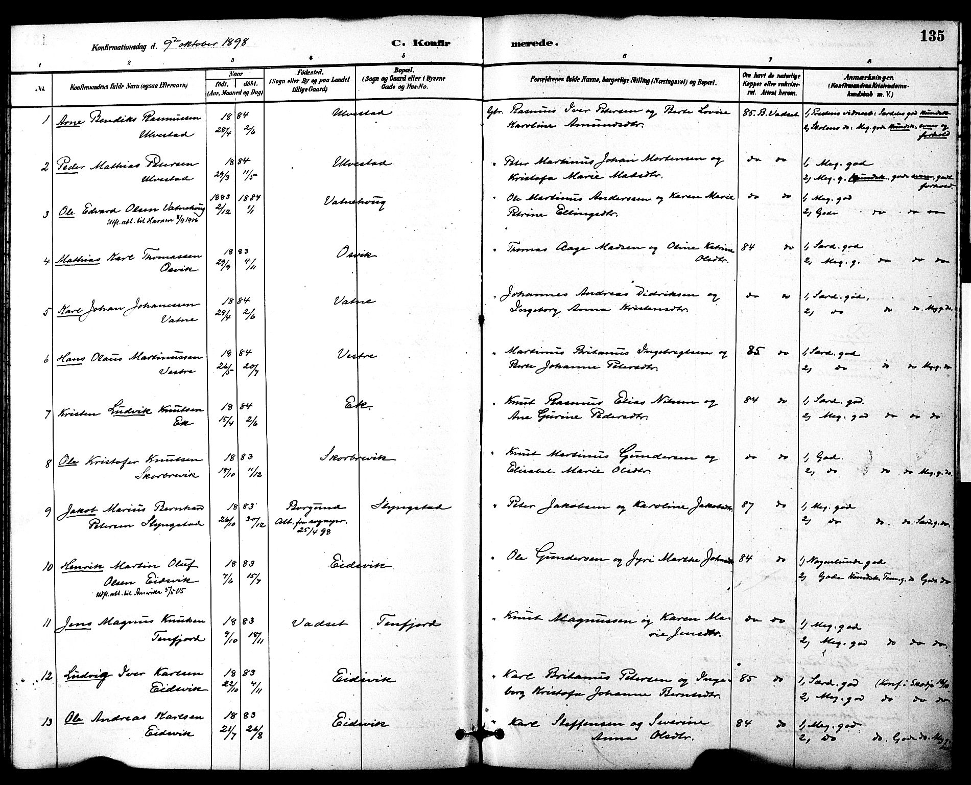 Ministerialprotokoller, klokkerbøker og fødselsregistre - Møre og Romsdal, SAT/A-1454/525/L0374: Parish register (official) no. 525A04, 1880-1899, p. 135
