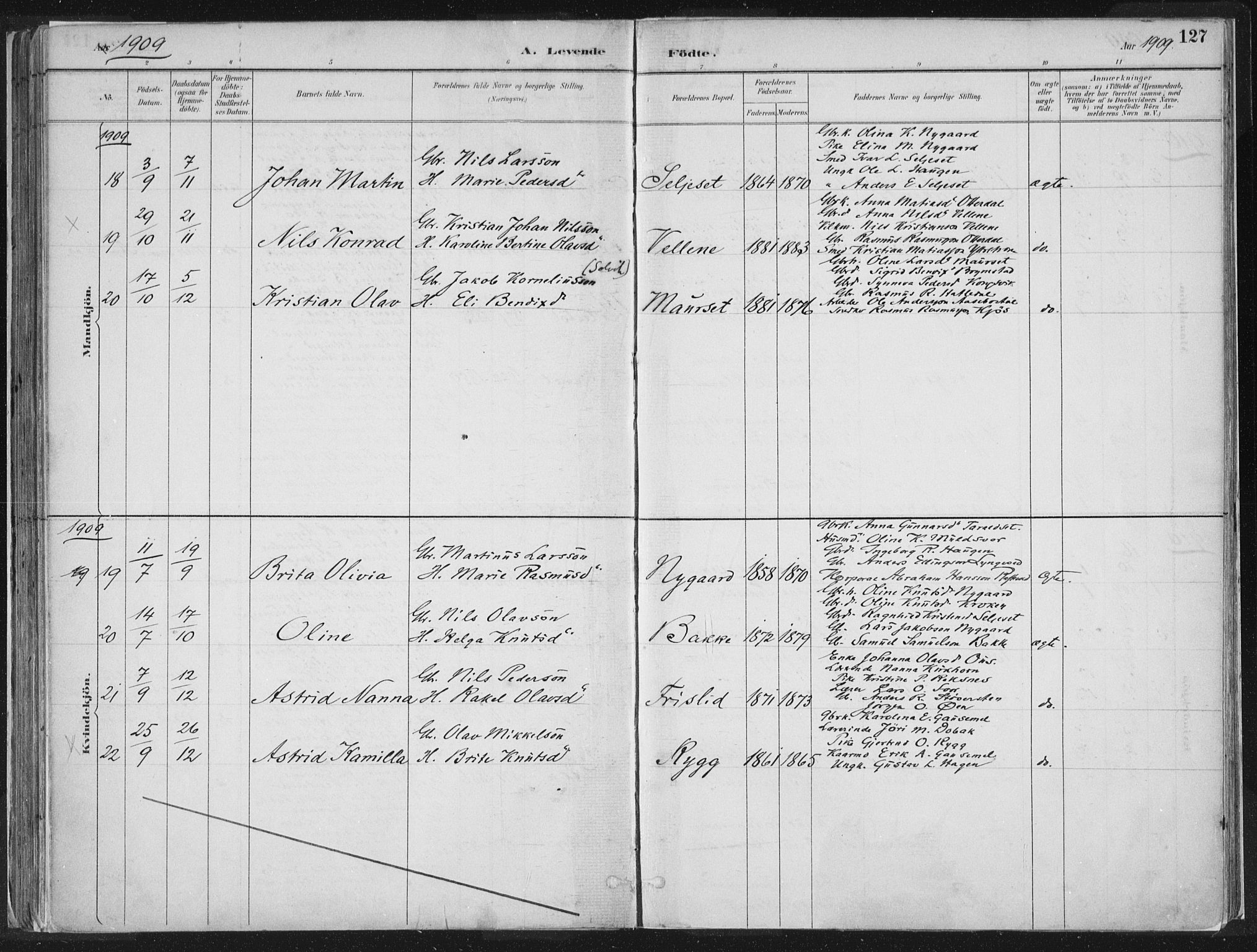 Hornindal sokneprestembete, SAB/A-82401/H/Haa/Haaa/L0003/0001: Parish register (official) no. A 3A, 1887-1917, p. 127