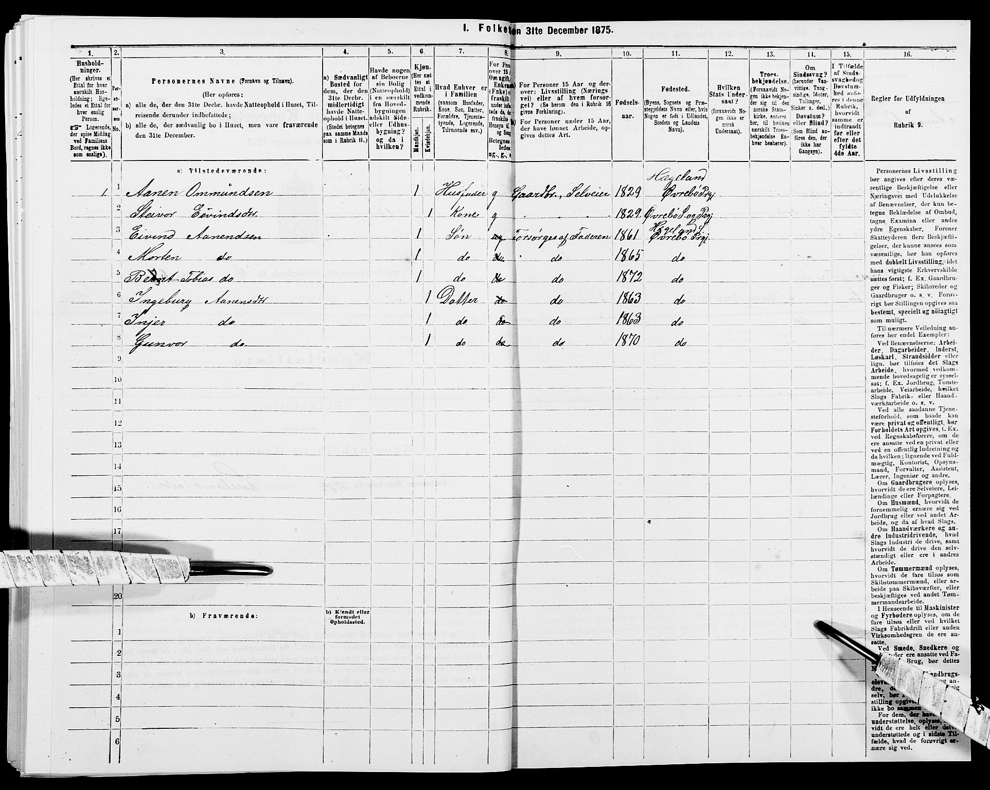 SAK, 1875 census for 1016P Øvrebø, 1875, p. 502