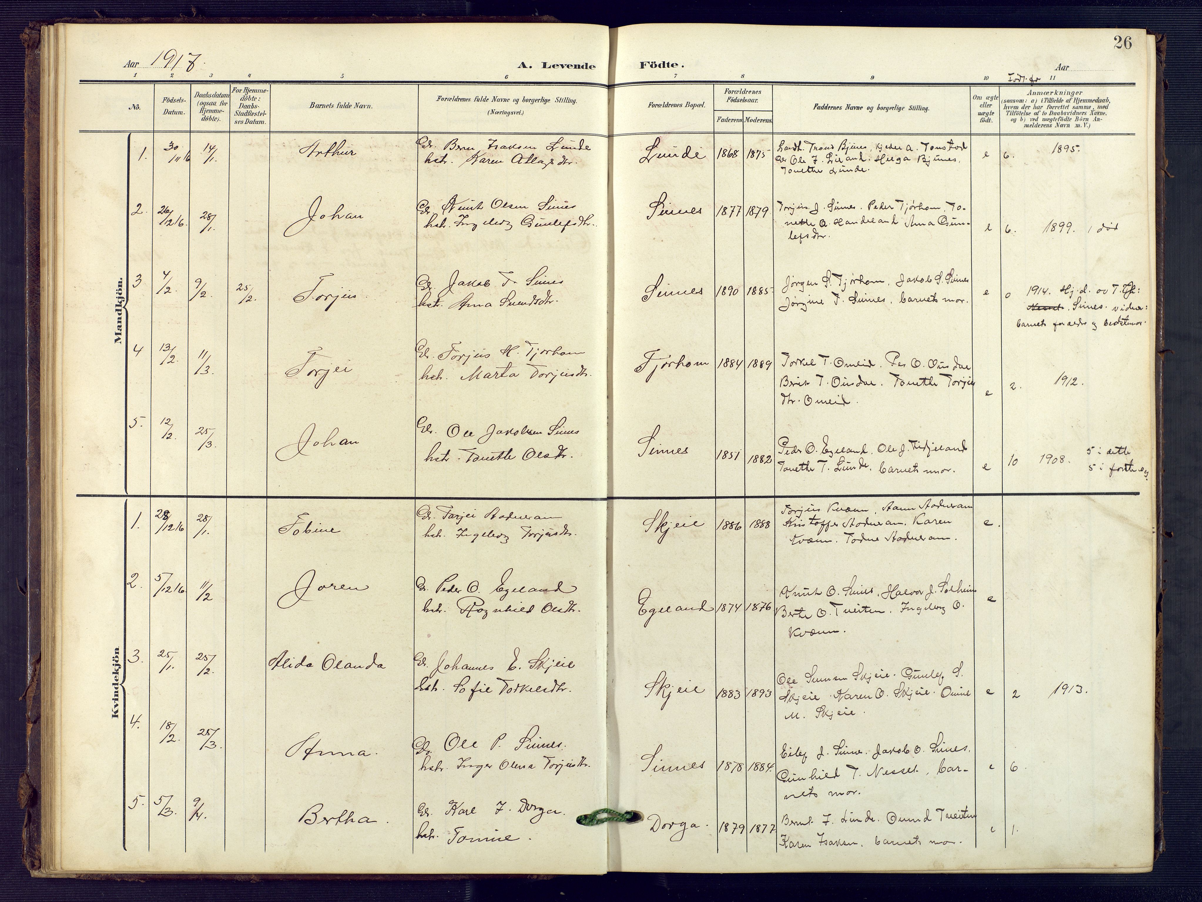 Sirdal sokneprestkontor, SAK/1111-0036/F/Fb/Fba/L0002: Parish register (copy) no. B 2, 1905-1958, p. 26