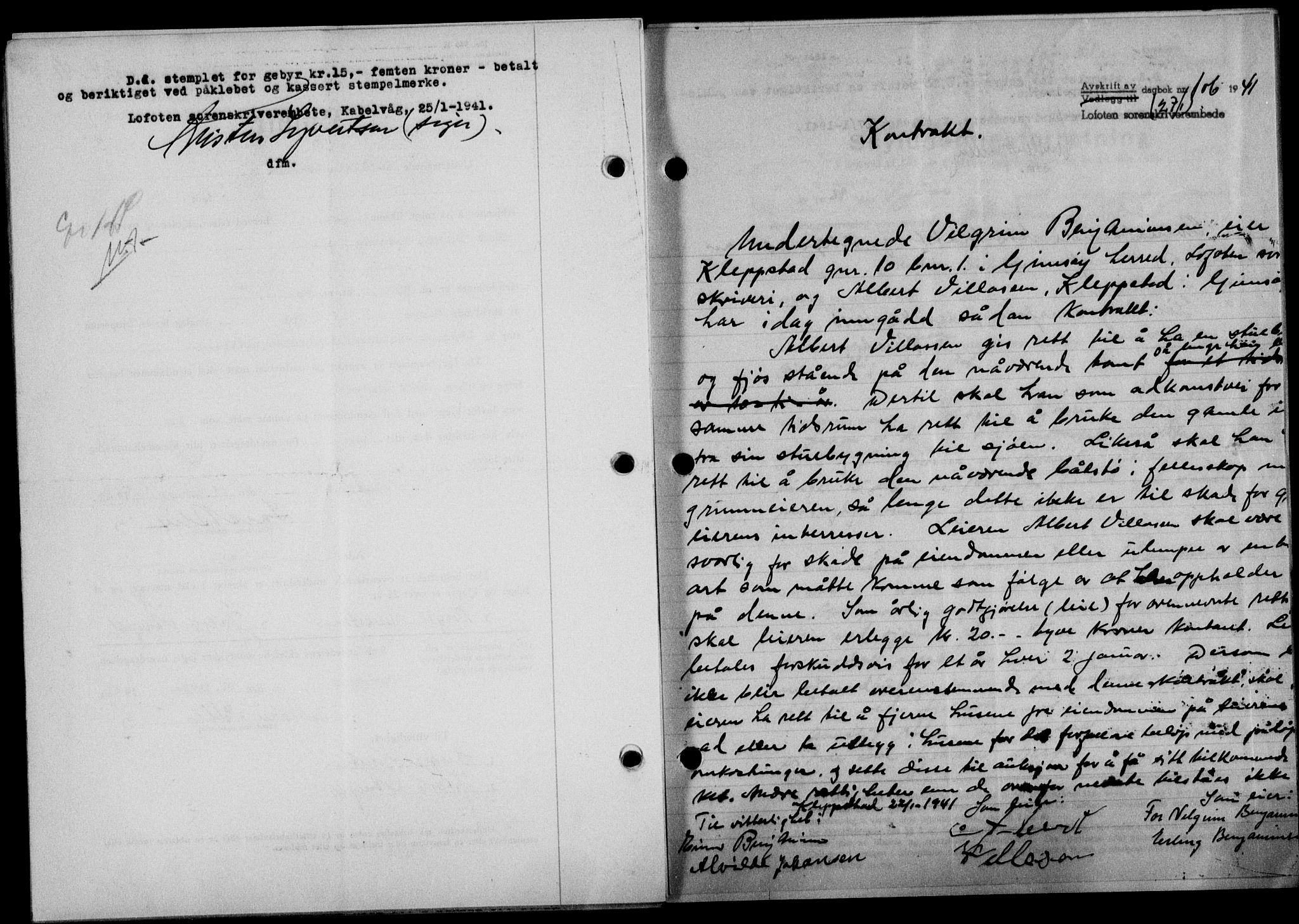 Lofoten sorenskriveri, SAT/A-0017/1/2/2C/L0008a: Mortgage book no. 8a, 1940-1941, Diary no: : 106/1941