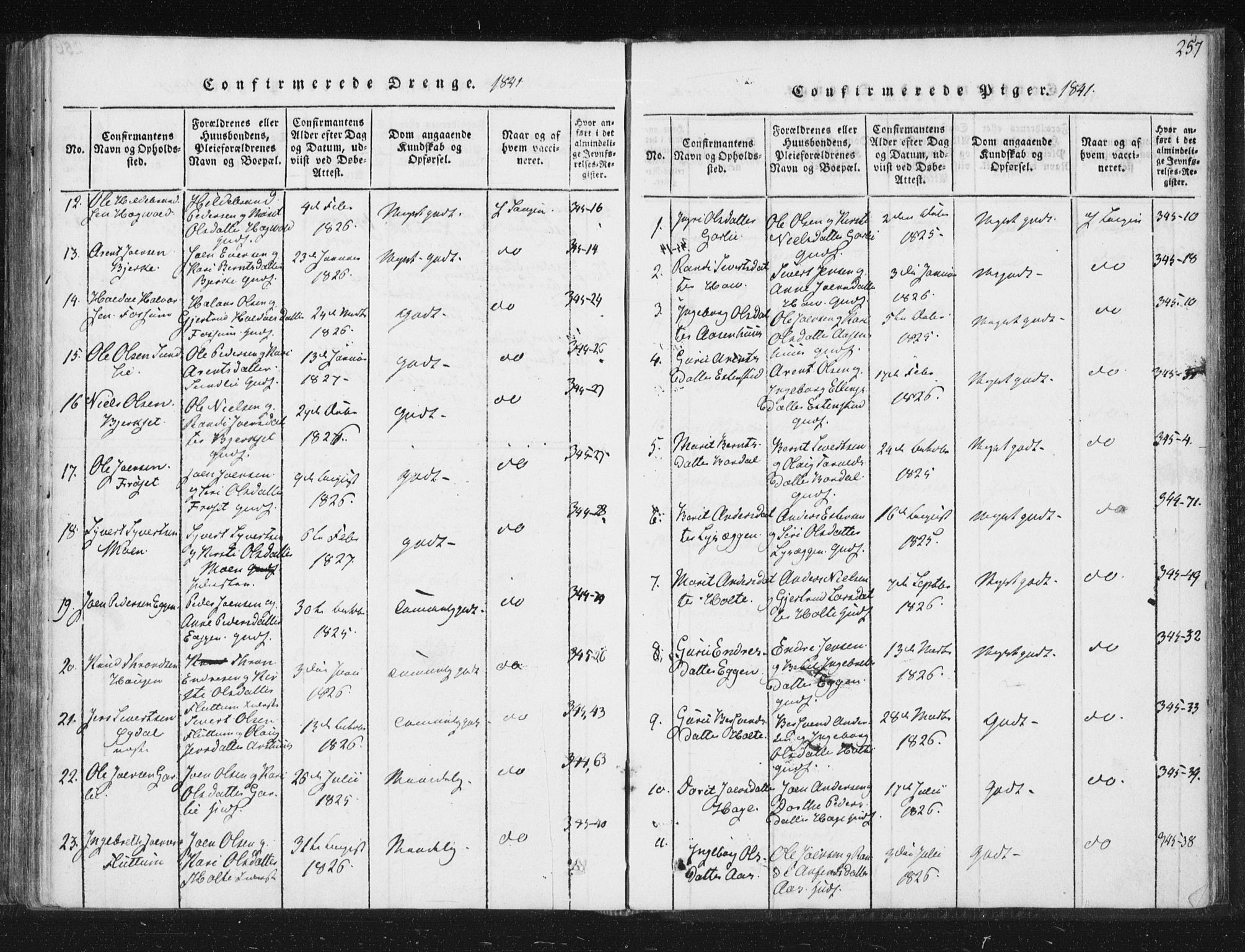 Ministerialprotokoller, klokkerbøker og fødselsregistre - Sør-Trøndelag, SAT/A-1456/689/L1037: Parish register (official) no. 689A02, 1816-1842, p. 257