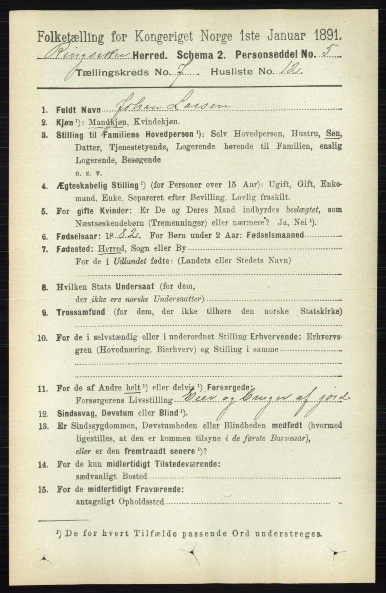 RA, 1891 census for 0412 Ringsaker, 1891, p. 3952
