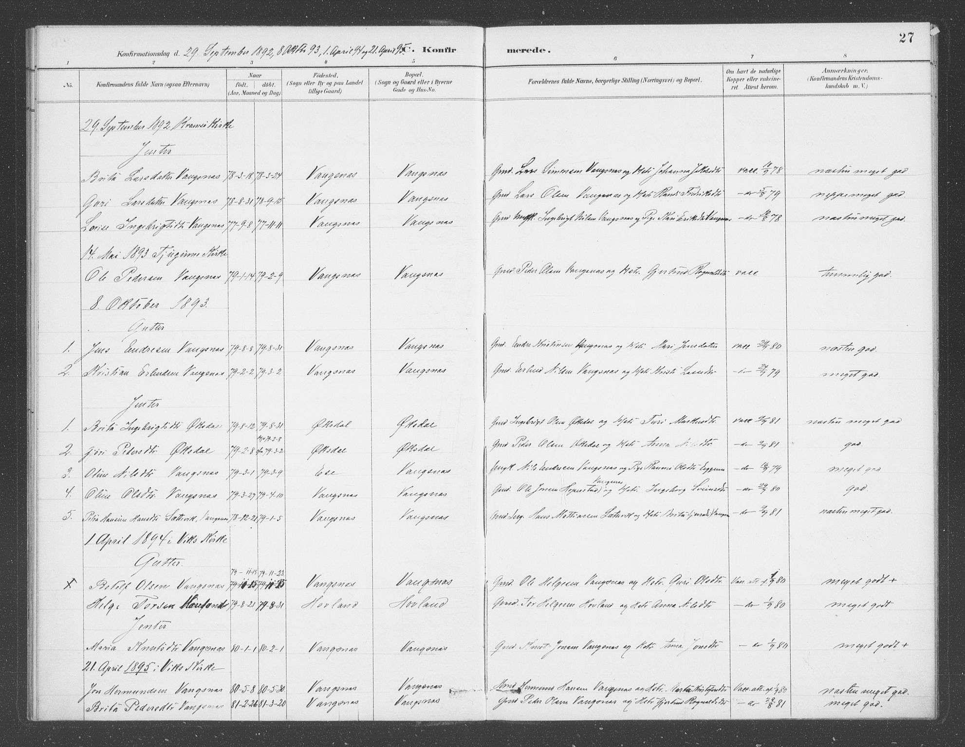 Balestrand sokneprestembete, AV/SAB-A-79601/H/Haa/Haae/L0001: Parish register (official) no. E  1, 1889-1909, p. 27