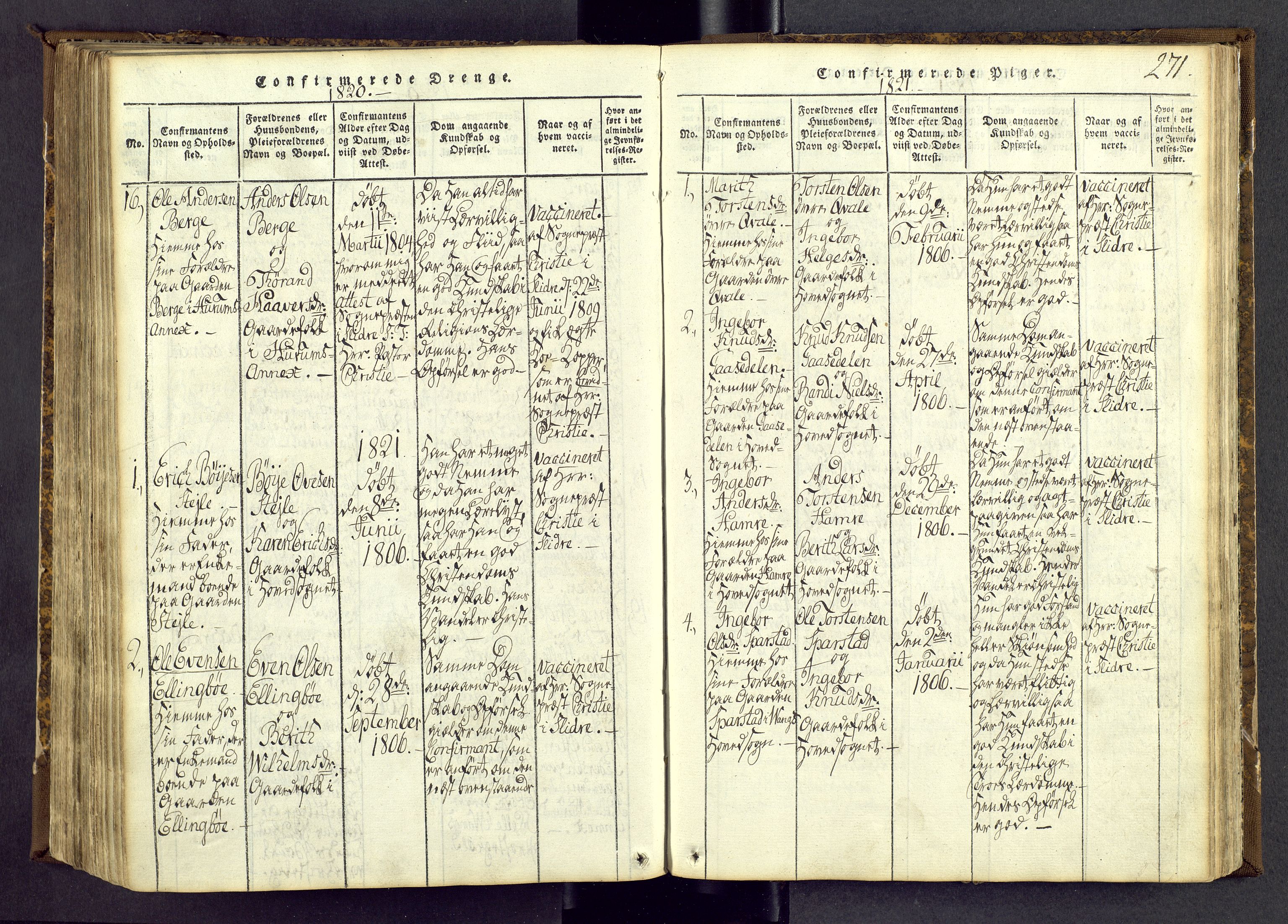 Vang prestekontor, Valdres, SAH/PREST-140/H/Ha/L0004: Parish register (official) no. 4, 1814-1831, p. 271