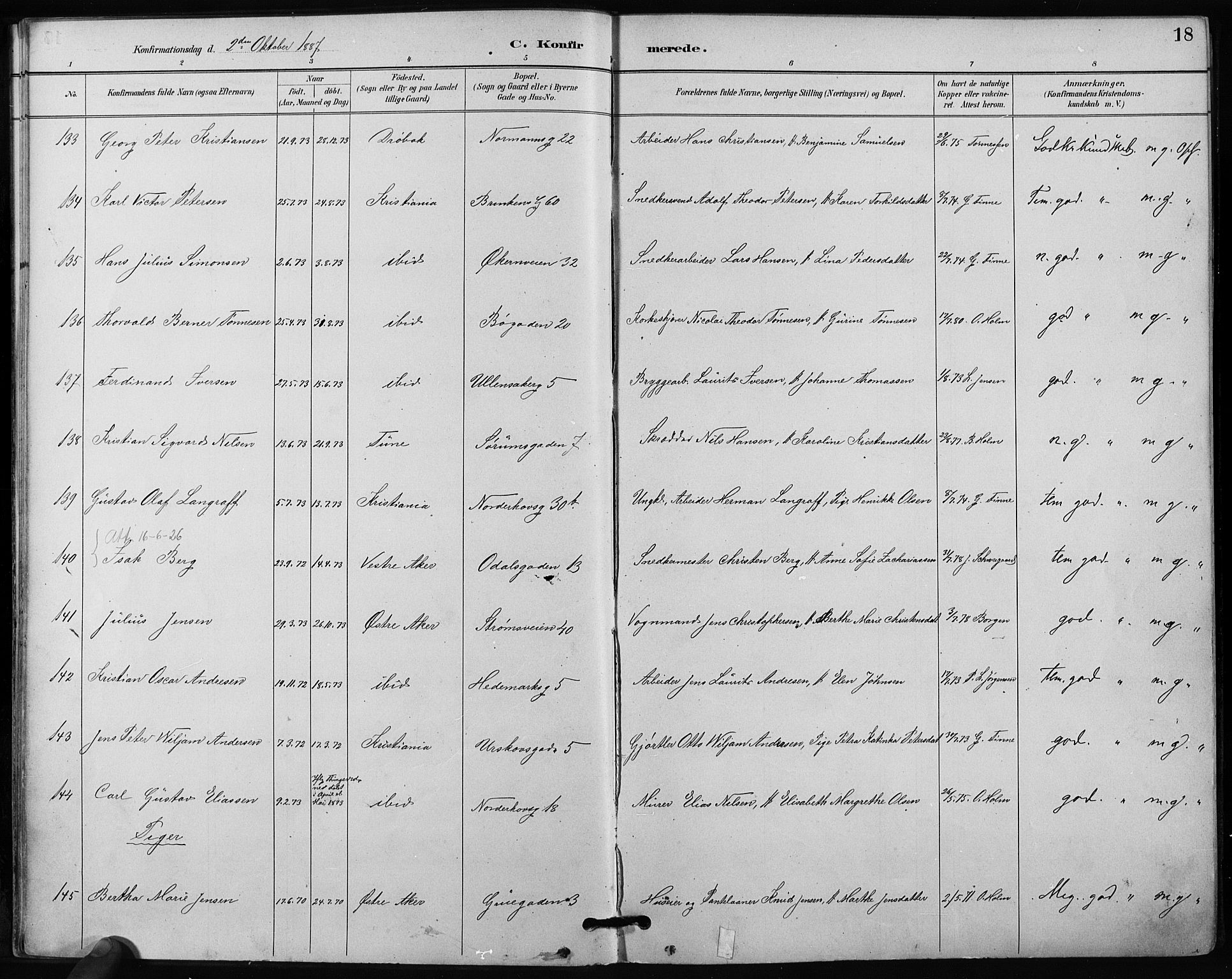 Kampen prestekontor Kirkebøker, SAO/A-10853/F/Fa/L0004: Parish register (official) no. I 4, 1885-1892, p. 18