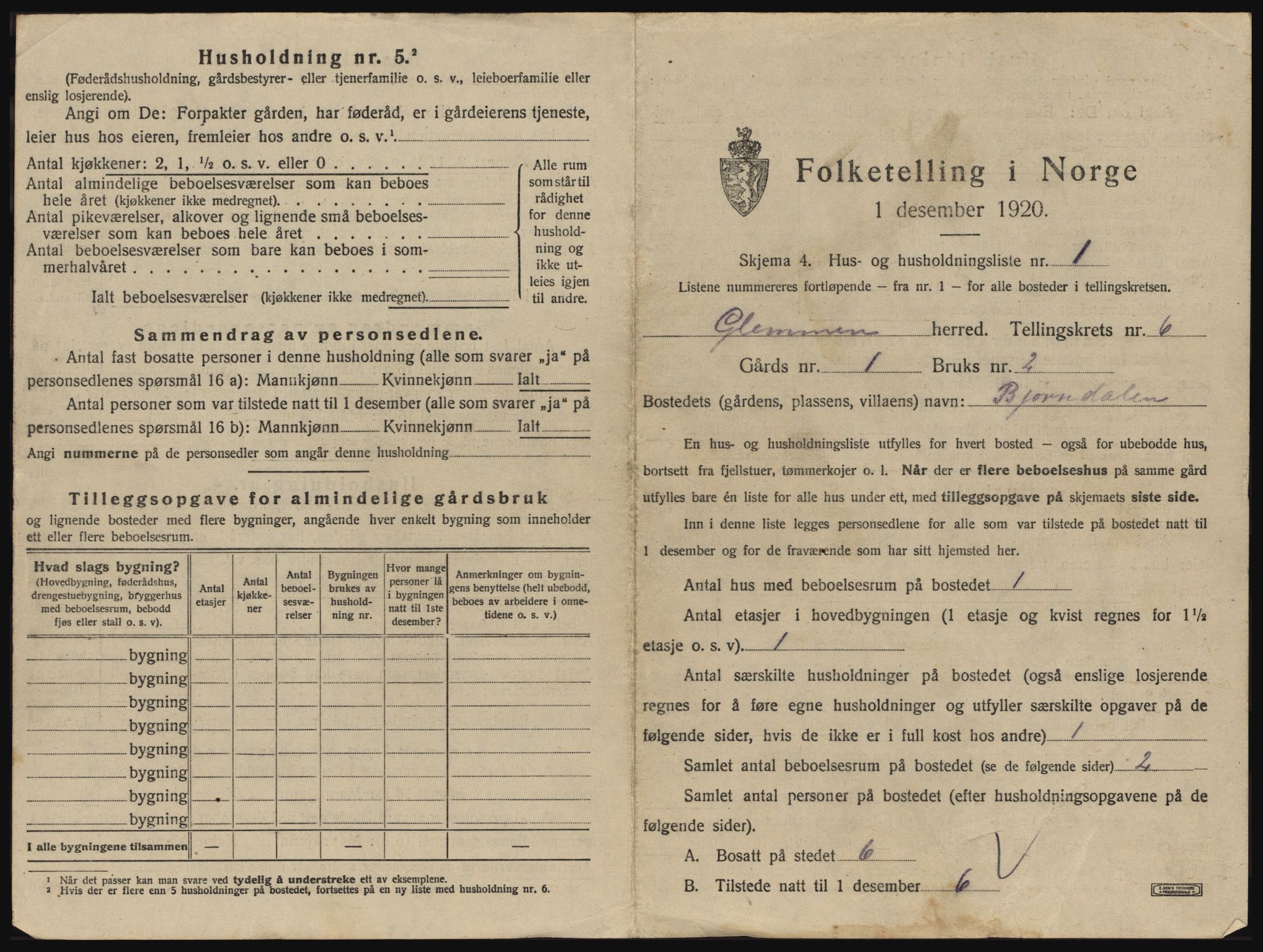 SAO, 1920 census for Glemmen, 1920, p. 2157