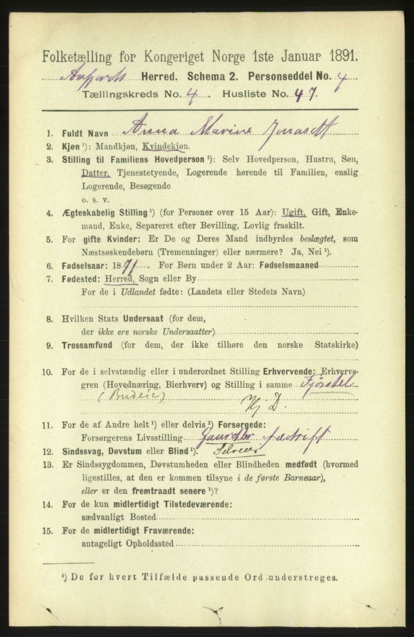 RA, 1891 census for 1630 Åfjord, 1891, p. 1145