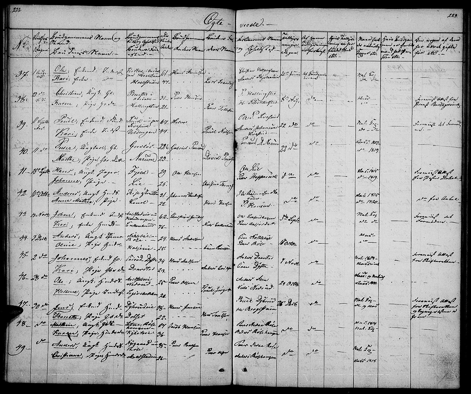 Vestre Toten prestekontor, SAH/PREST-108/H/Ha/Hab/L0002: Parish register (copy) no. 2, 1836-1848, p. 222-223