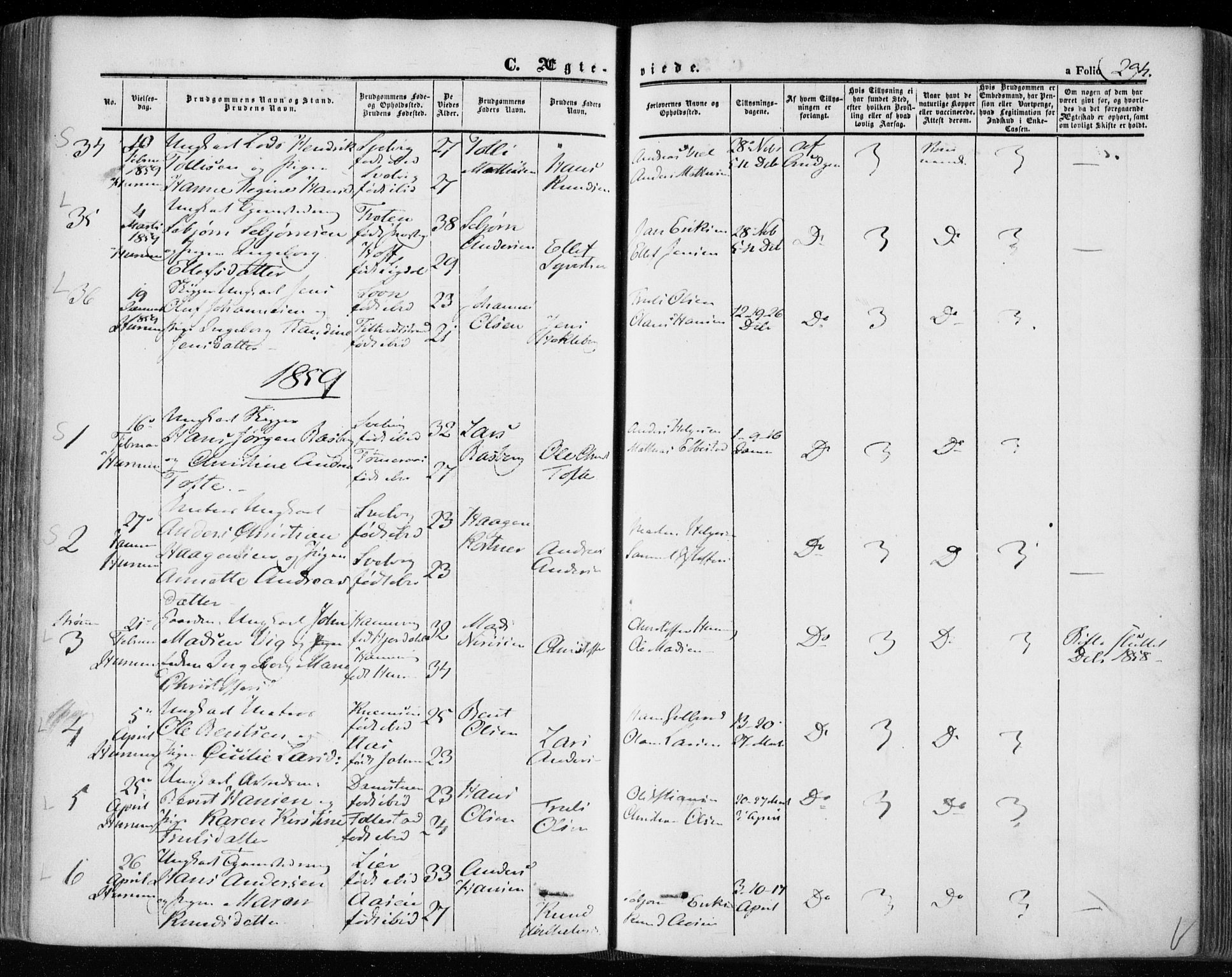 Hurum kirkebøker, SAKO/A-229/F/Fa/L0011: Parish register (official) no. 11, 1847-1860, p. 294