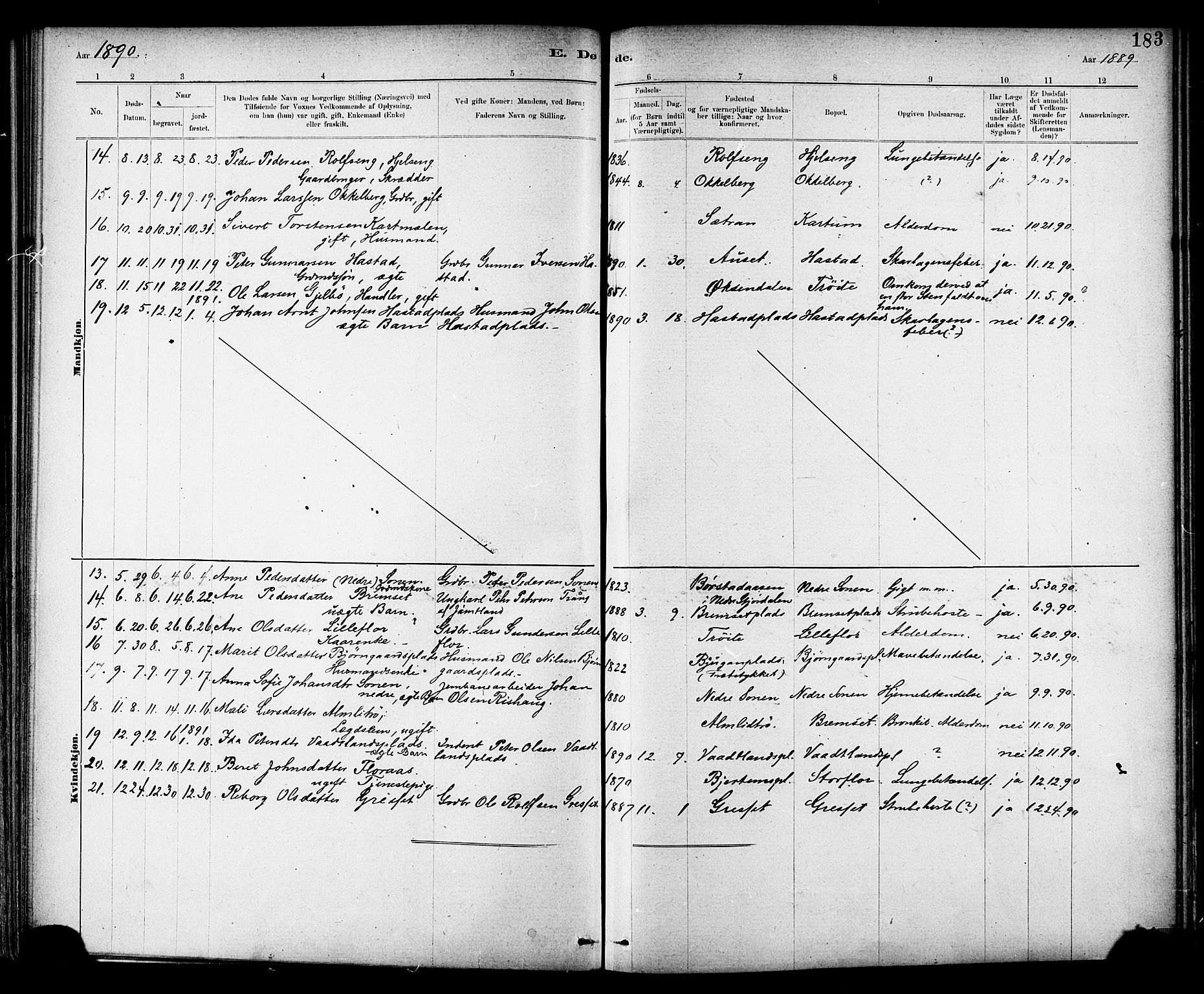 Ministerialprotokoller, klokkerbøker og fødselsregistre - Nord-Trøndelag, SAT/A-1458/703/L0030: Parish register (official) no. 703A03, 1880-1892, p. 183