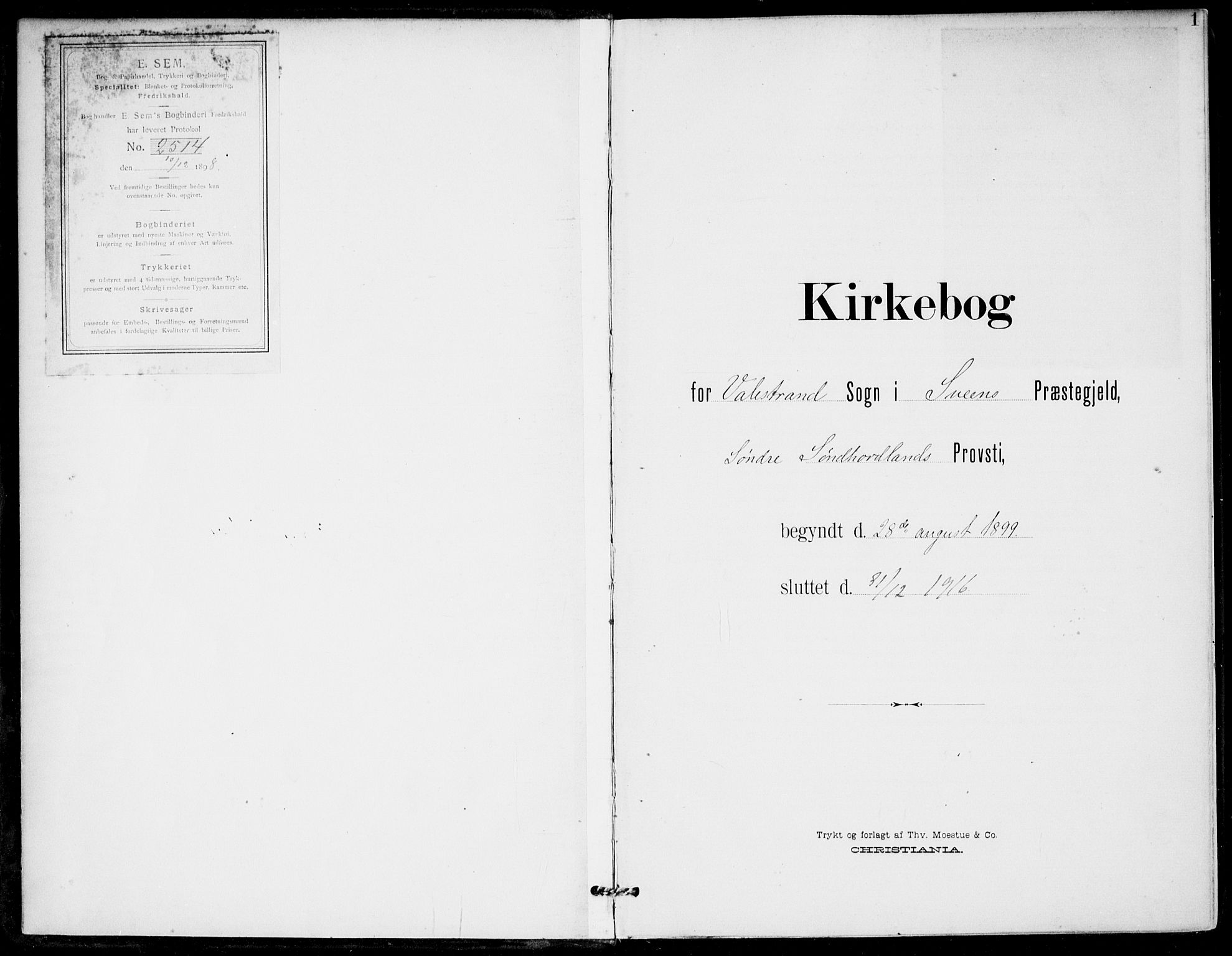 Sveio Sokneprestembete, SAB/A-78501/H/Haa: Parish register (official) no. C 3, 1899-1916, p. 1