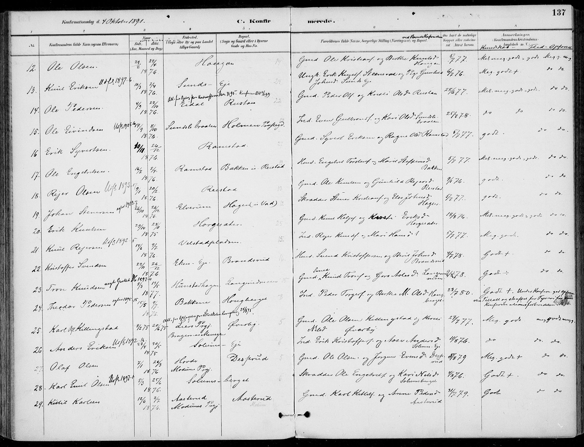 Sigdal kirkebøker, AV/SAKO-A-245/F/Fb/L0001: Parish register (official) no. II 1, 1888-1900, p. 137