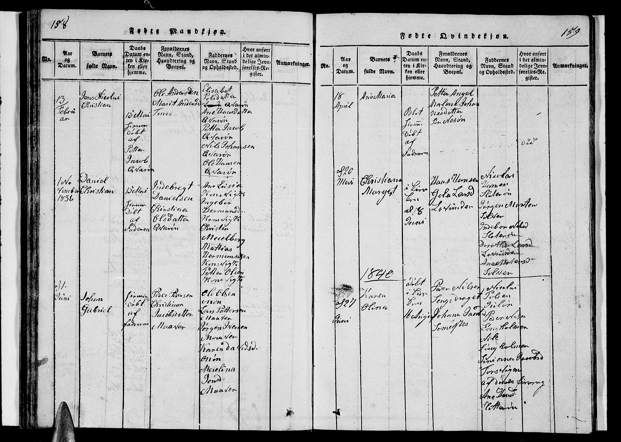 Ministerialprotokoller, klokkerbøker og fødselsregistre - Nordland, SAT/A-1459/839/L0571: Parish register (copy) no. 839C01, 1820-1840, p. 158-159