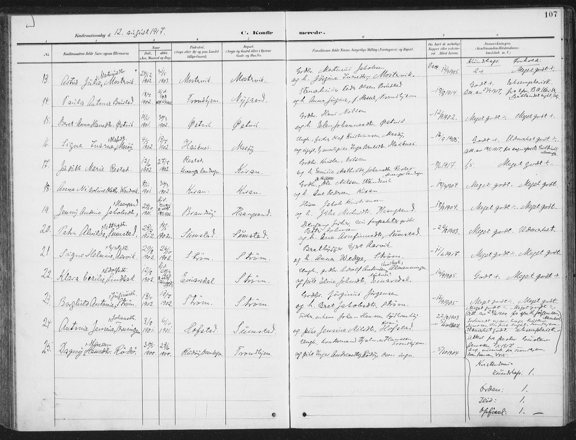 Ministerialprotokoller, klokkerbøker og fødselsregistre - Sør-Trøndelag, SAT/A-1456/657/L0709: Parish register (official) no. 657A10, 1905-1919, p. 107