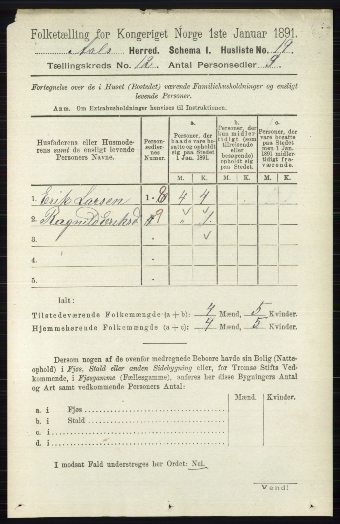 RA, 1891 census for 0619 Ål, 1891, p. 2988