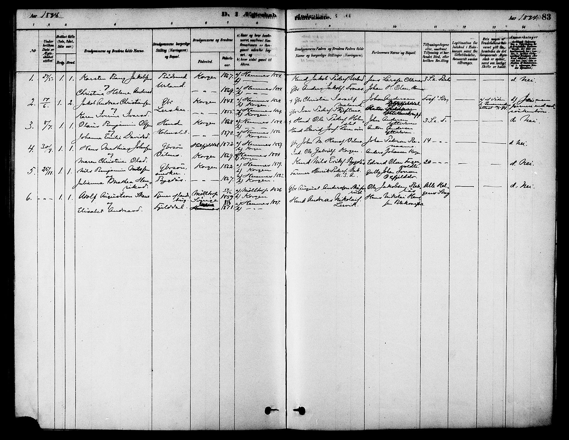 Ministerialprotokoller, klokkerbøker og fødselsregistre - Nordland, SAT/A-1459/826/L0379: Parish register (official) no. 826A02, 1878-1895, p. 83
